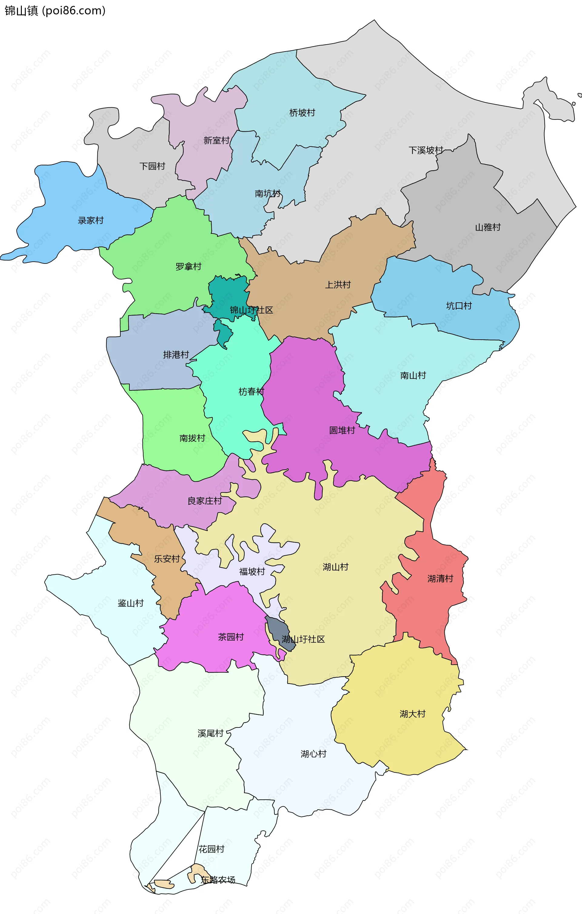 锦山镇边界地图(五级行政区划)