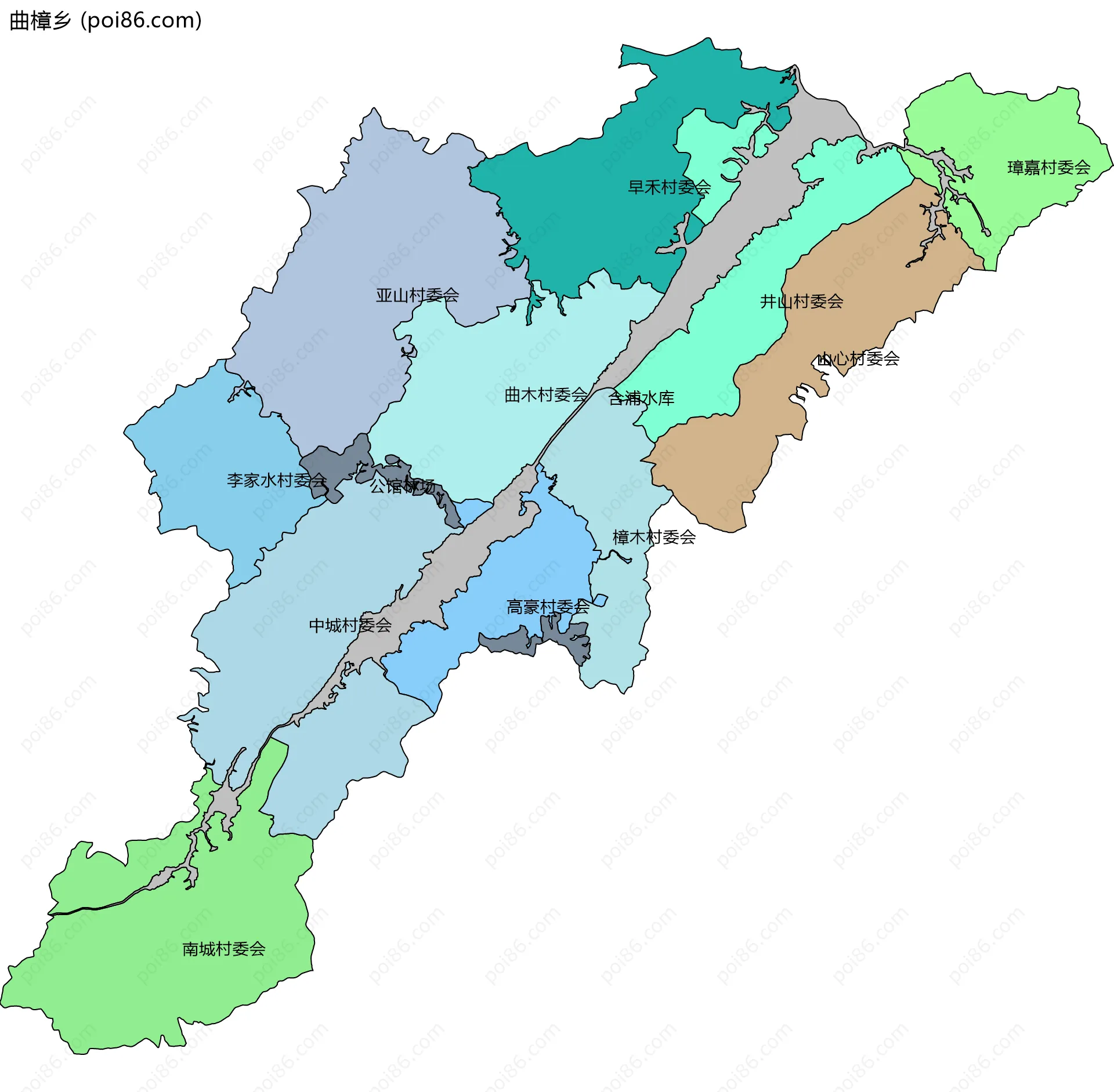 曲樟乡边界地图(五级行政区划)