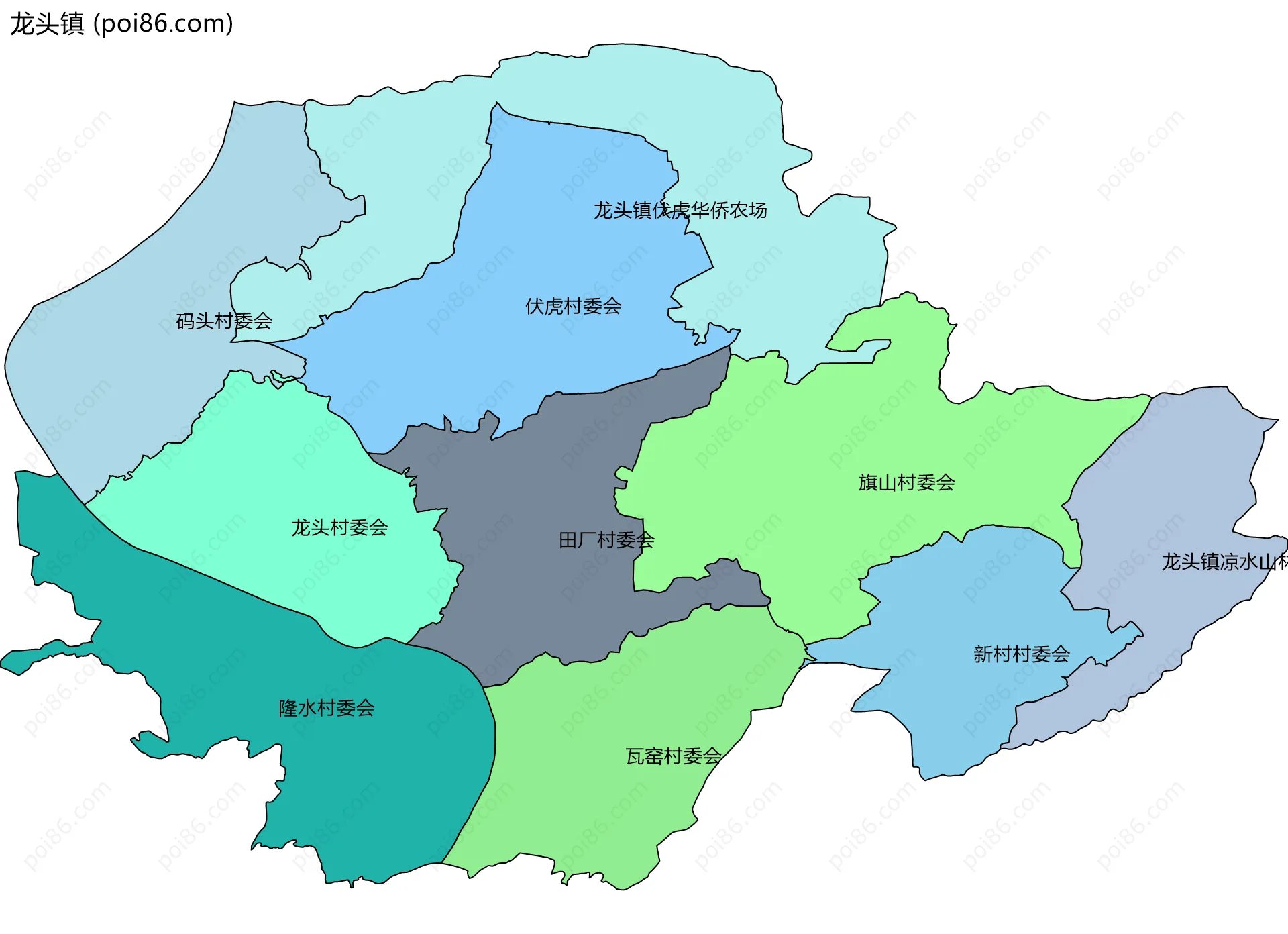 龙头镇边界地图(五级行政区划)