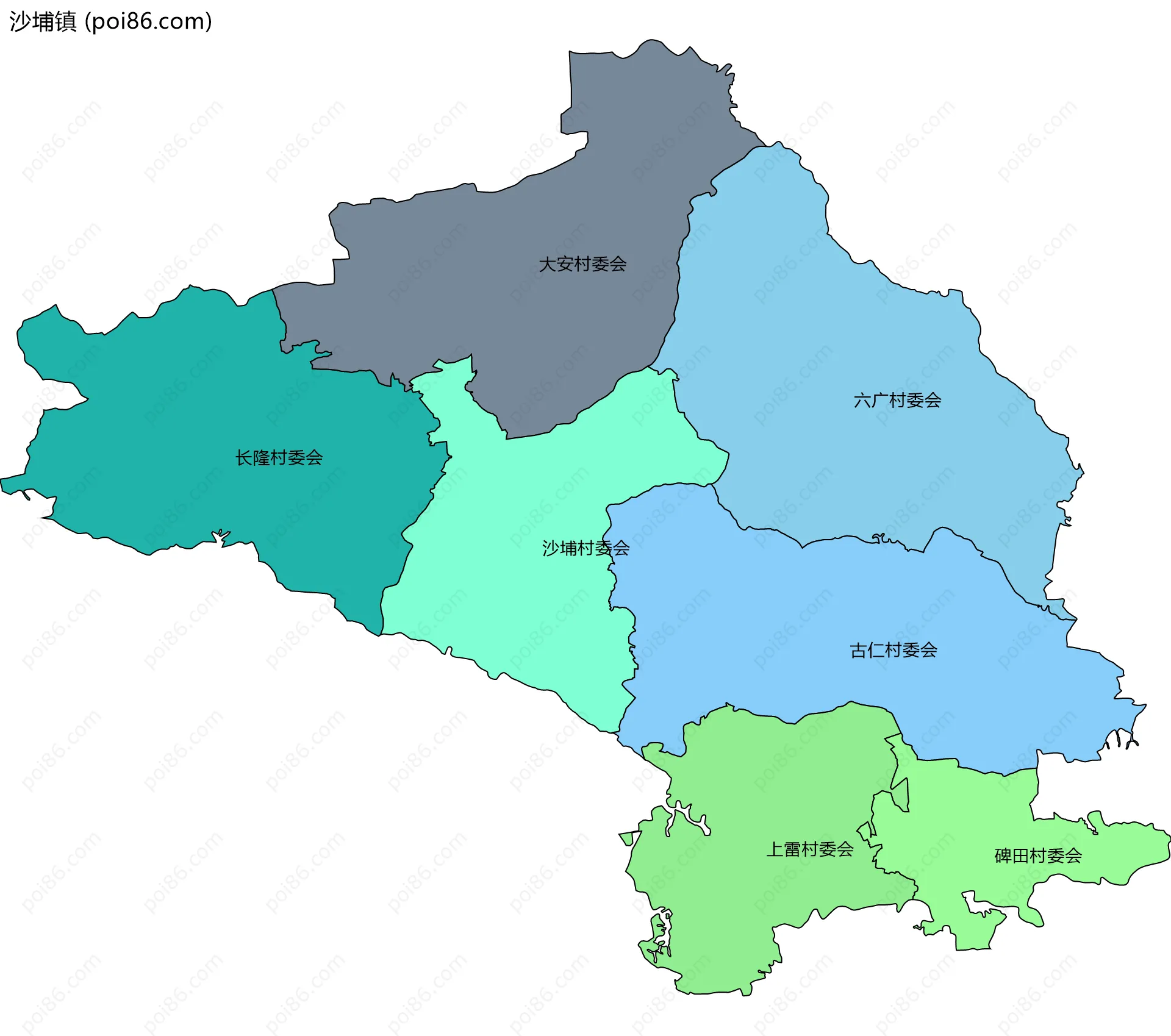 沙埔镇边界地图(五级行政区划)
