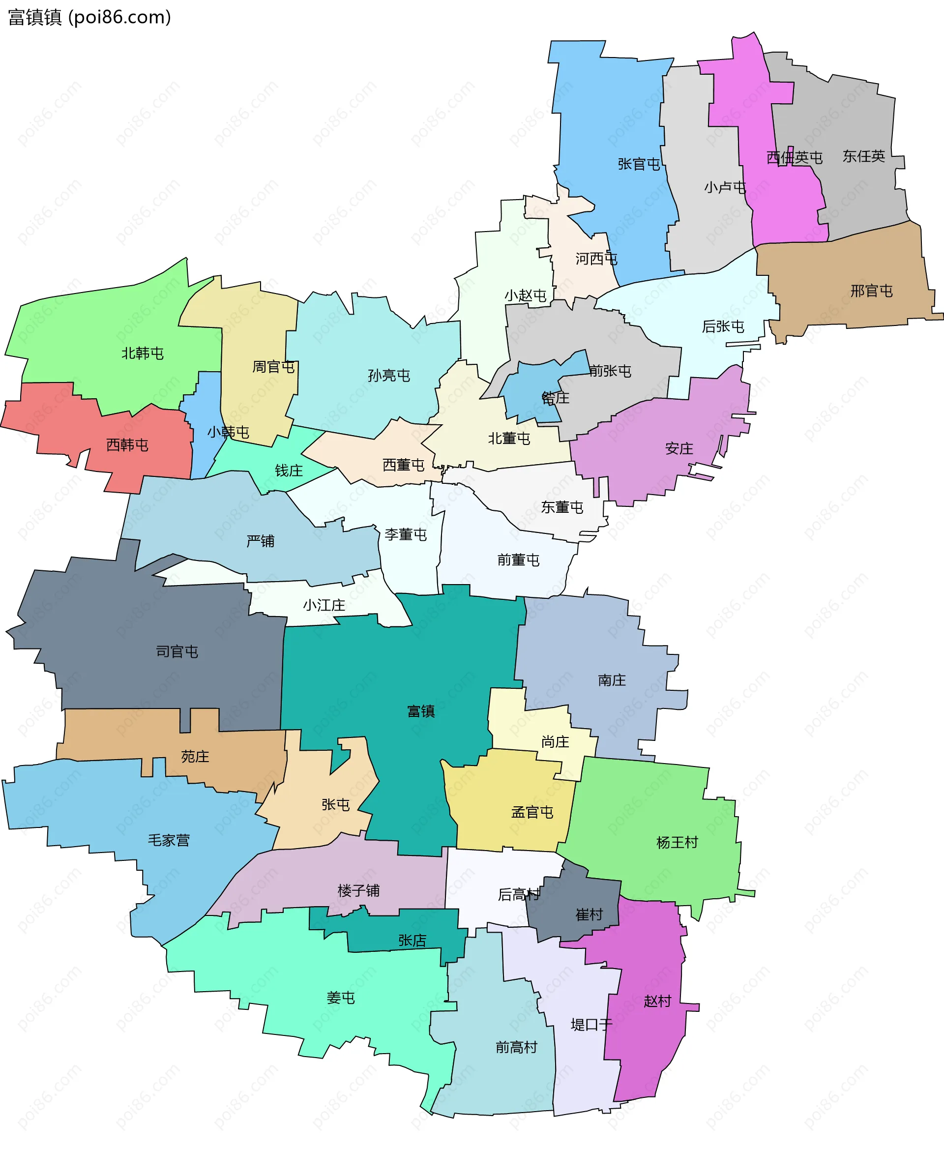 富镇镇边界地图(五级行政区划)