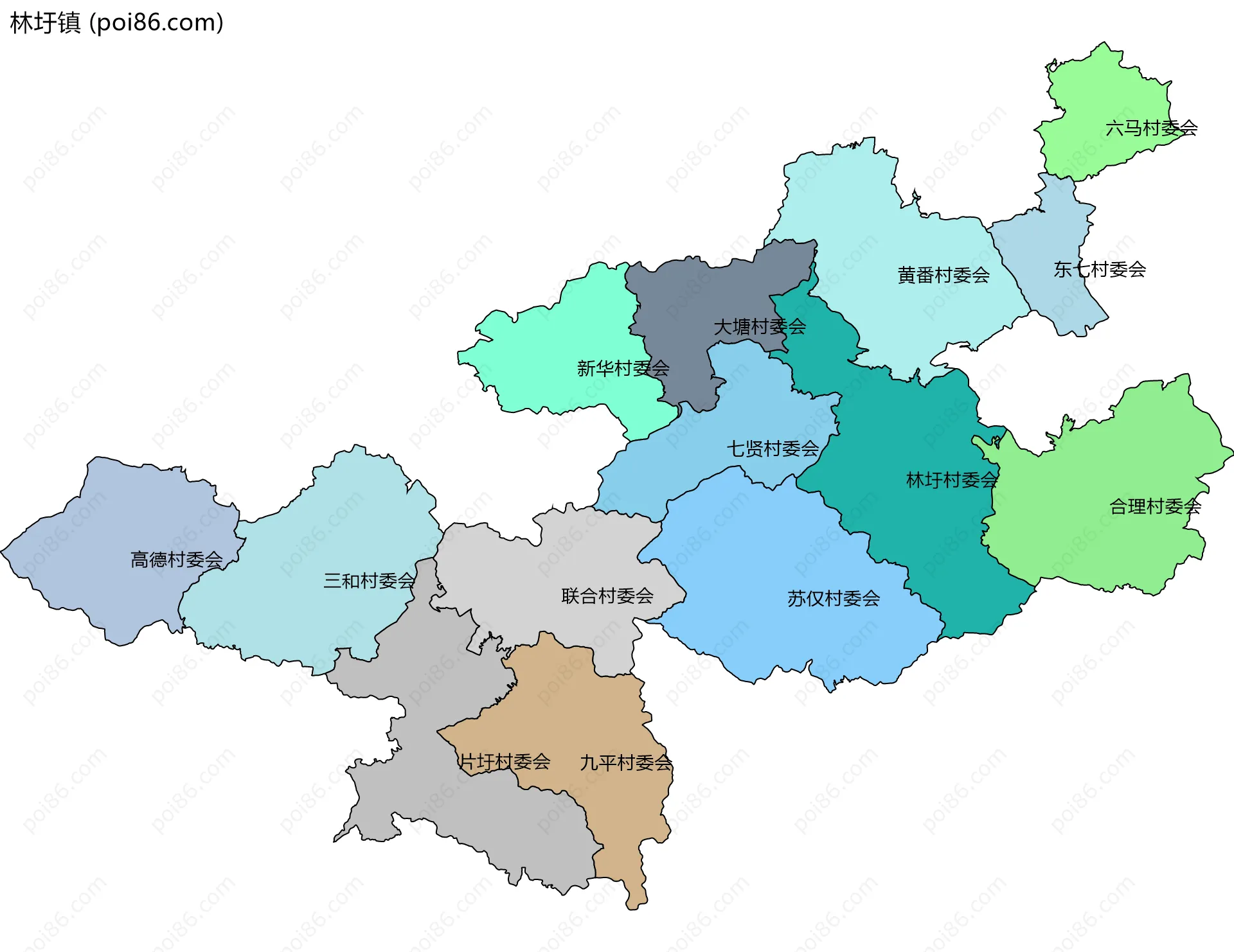林圩镇边界地图(五级行政区划)