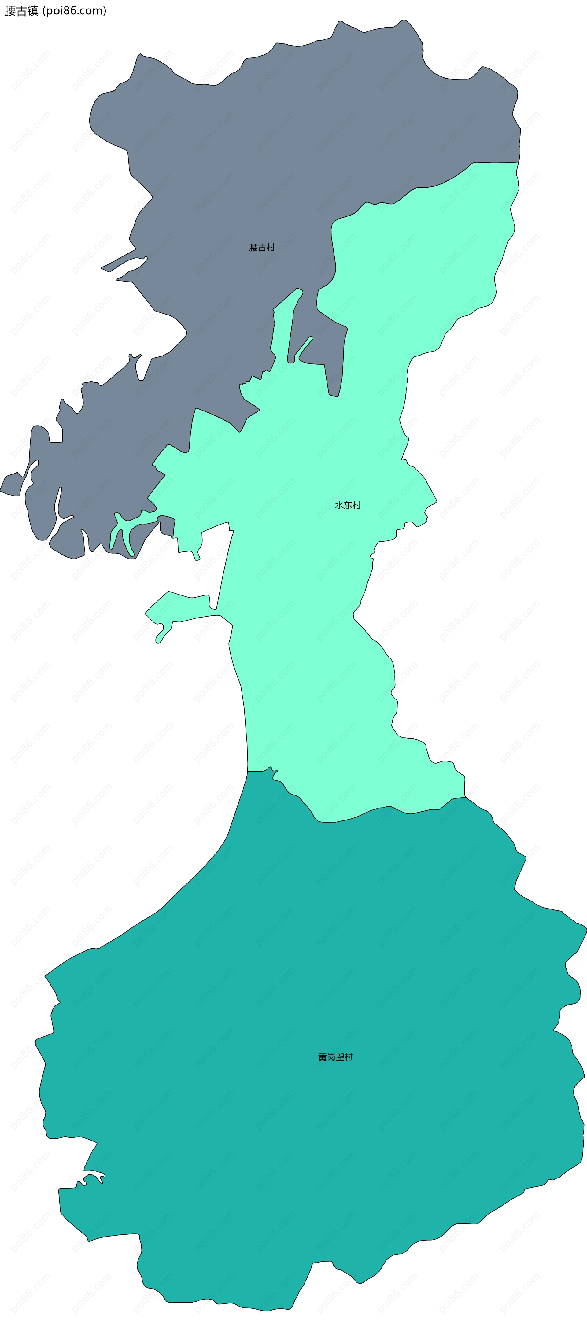 腰古镇边界地图(五级行政区划)