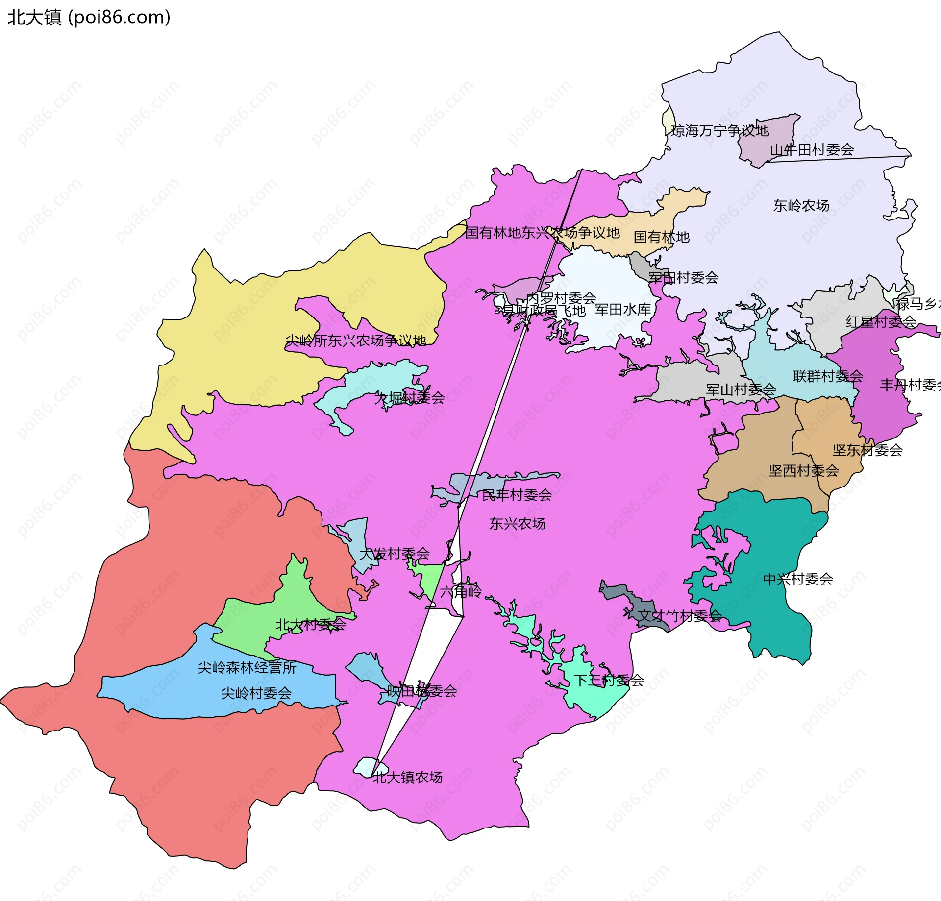 北大镇边界地图(五级行政区划)