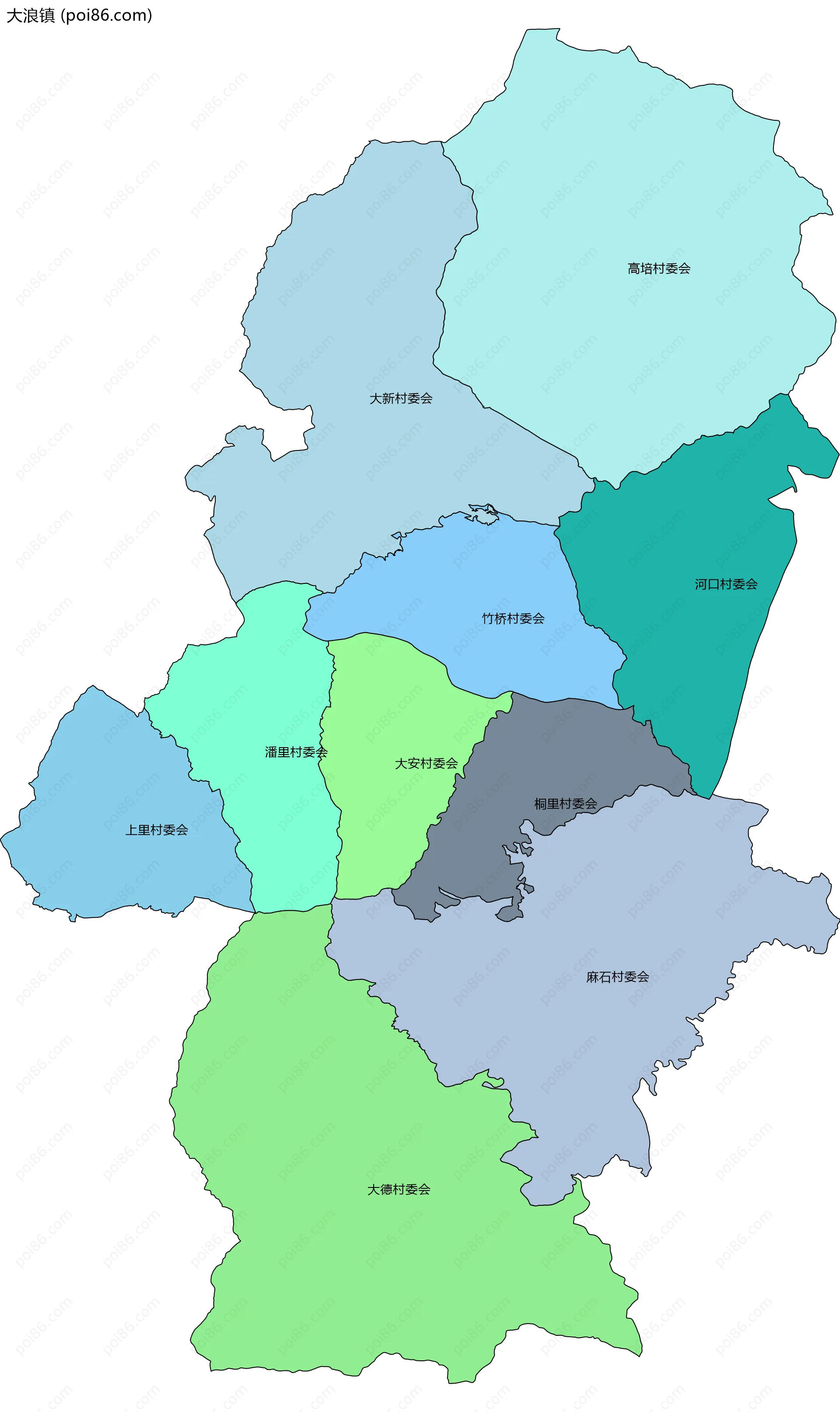 大浪镇边界地图(五级行政区划)