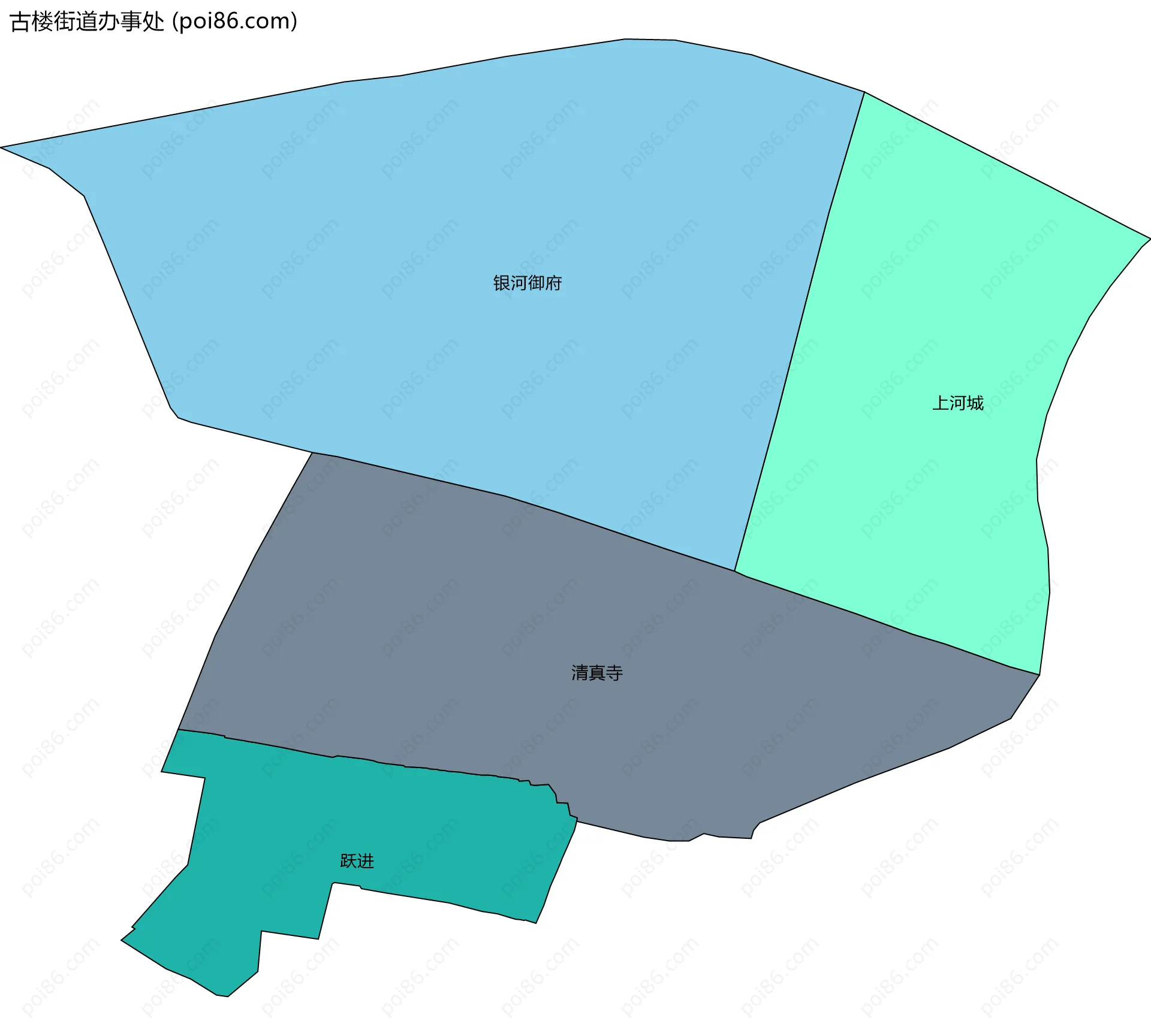 古楼街道办事处边界地图(五级行政区划)