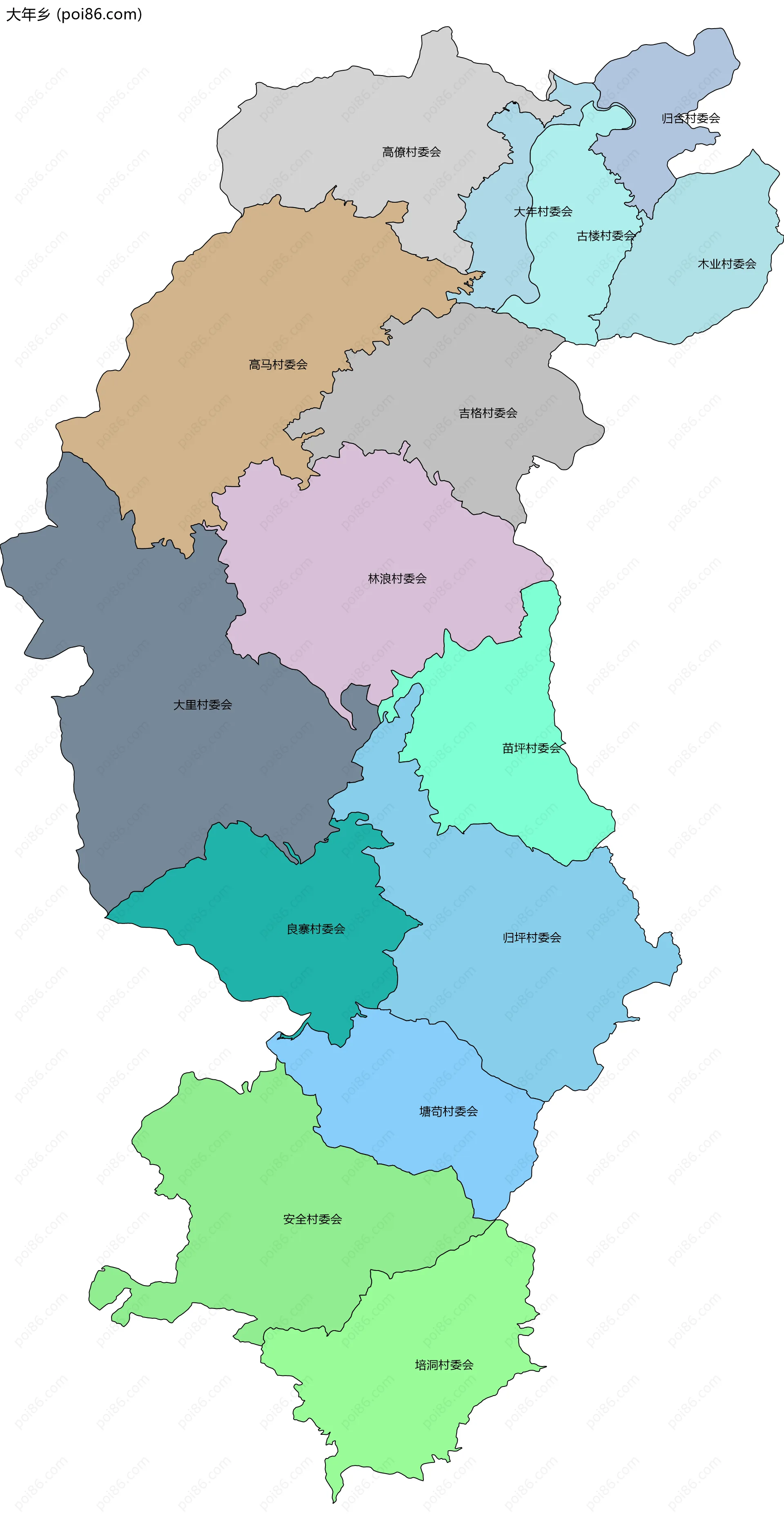 大年乡边界地图(五级行政区划)