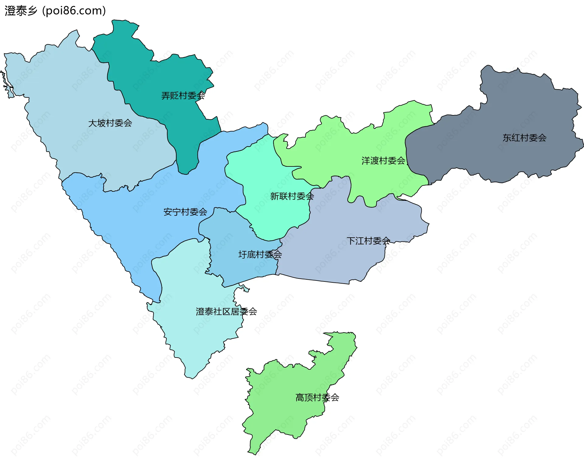 澄泰乡边界地图(五级行政区划)