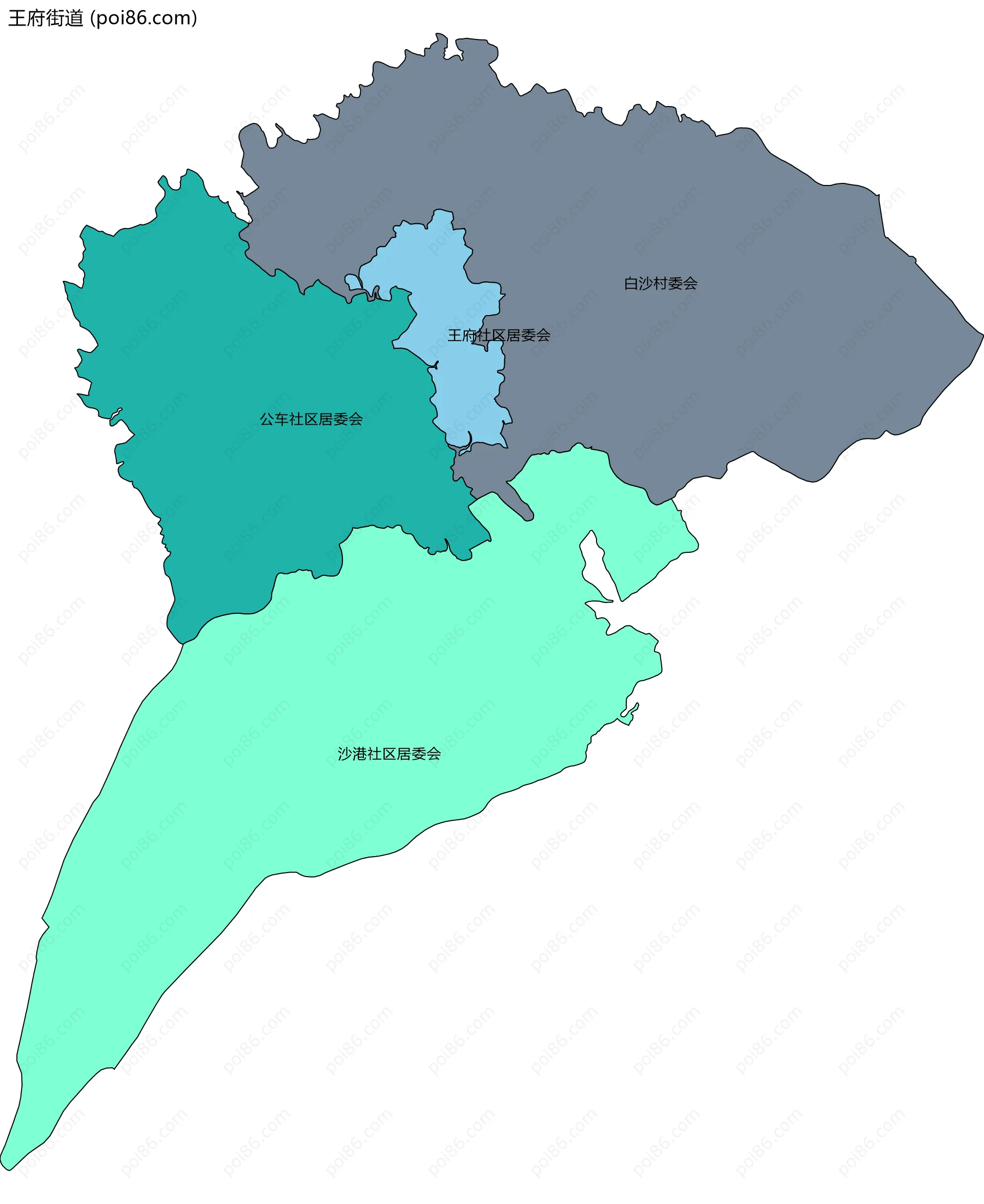 王府街道边界地图(五级行政区划)