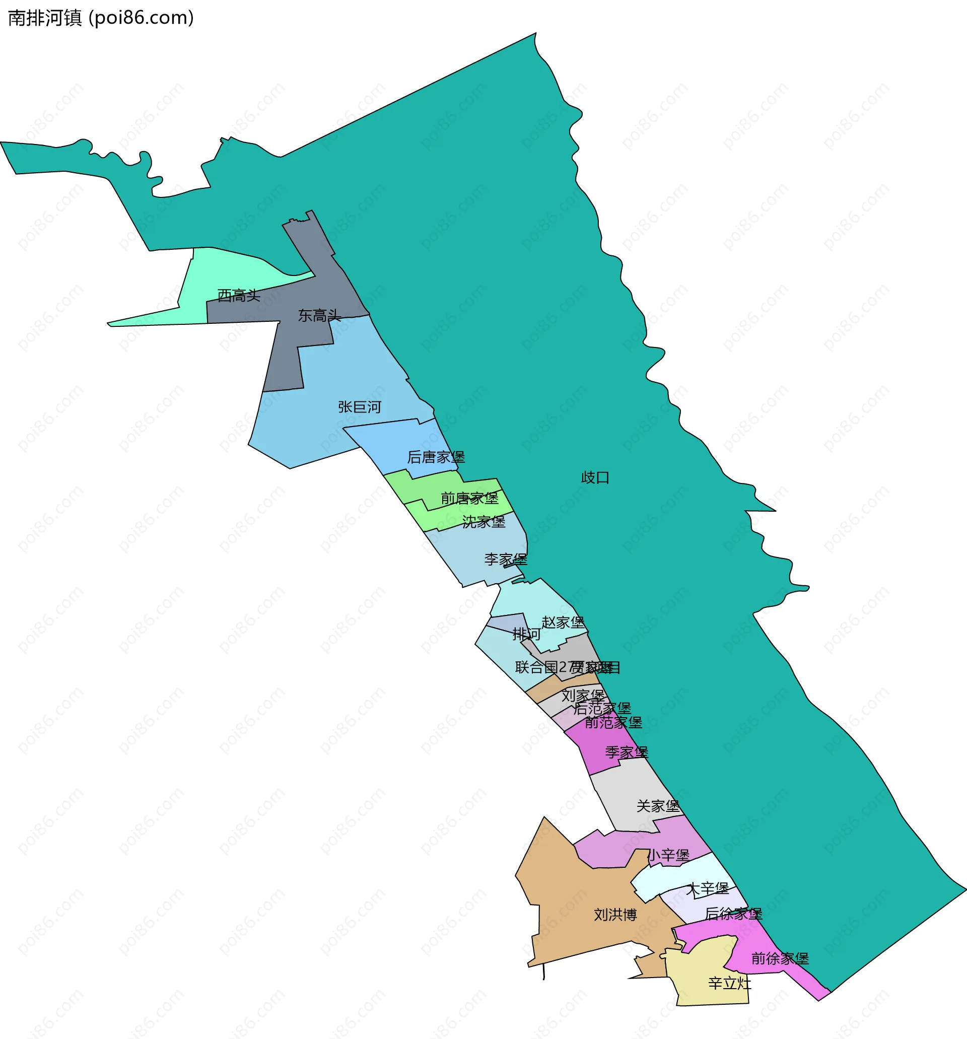 南排河镇边界地图(五级行政区划)