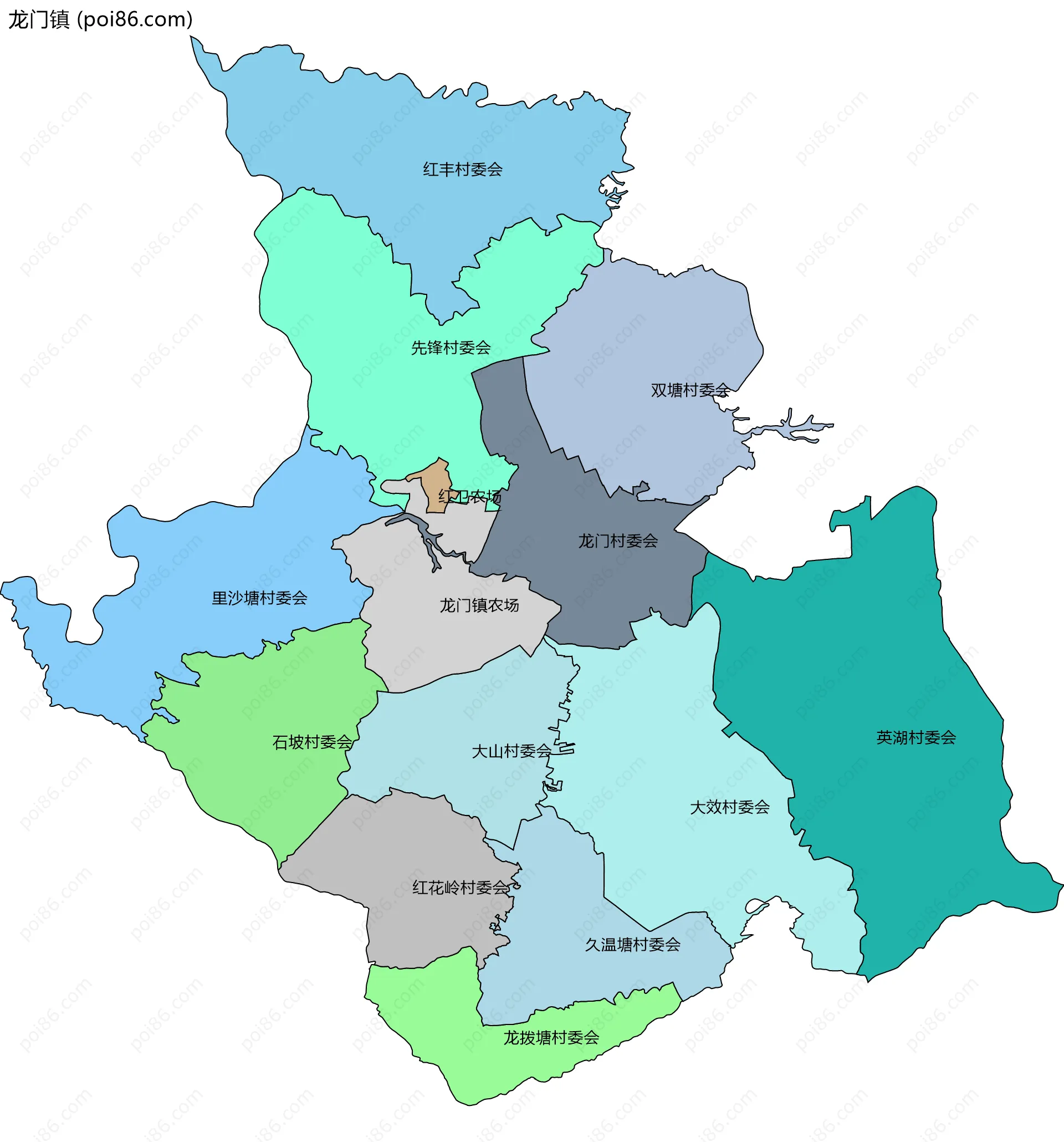 龙门镇边界地图(五级行政区划)