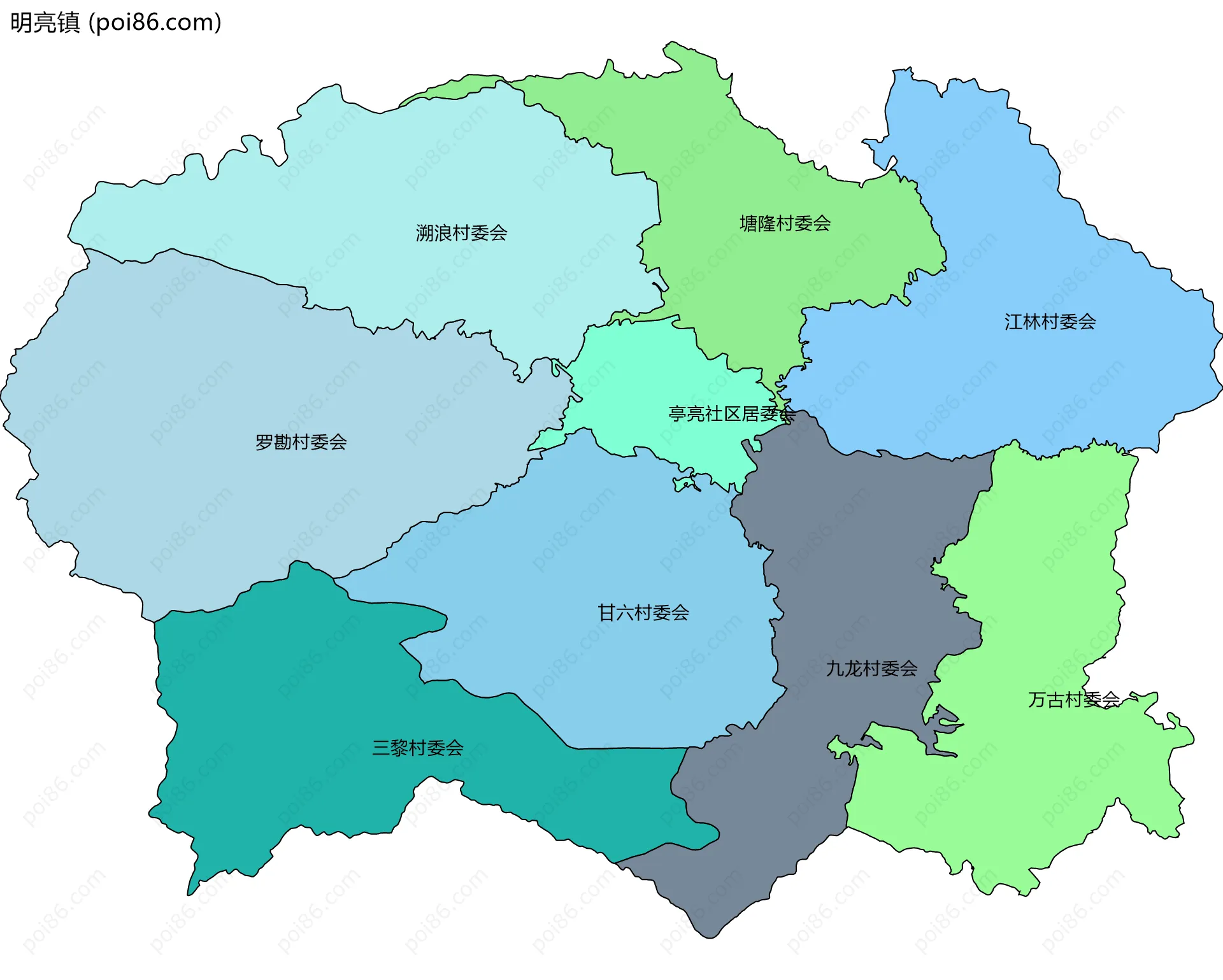明亮镇边界地图(五级行政区划)