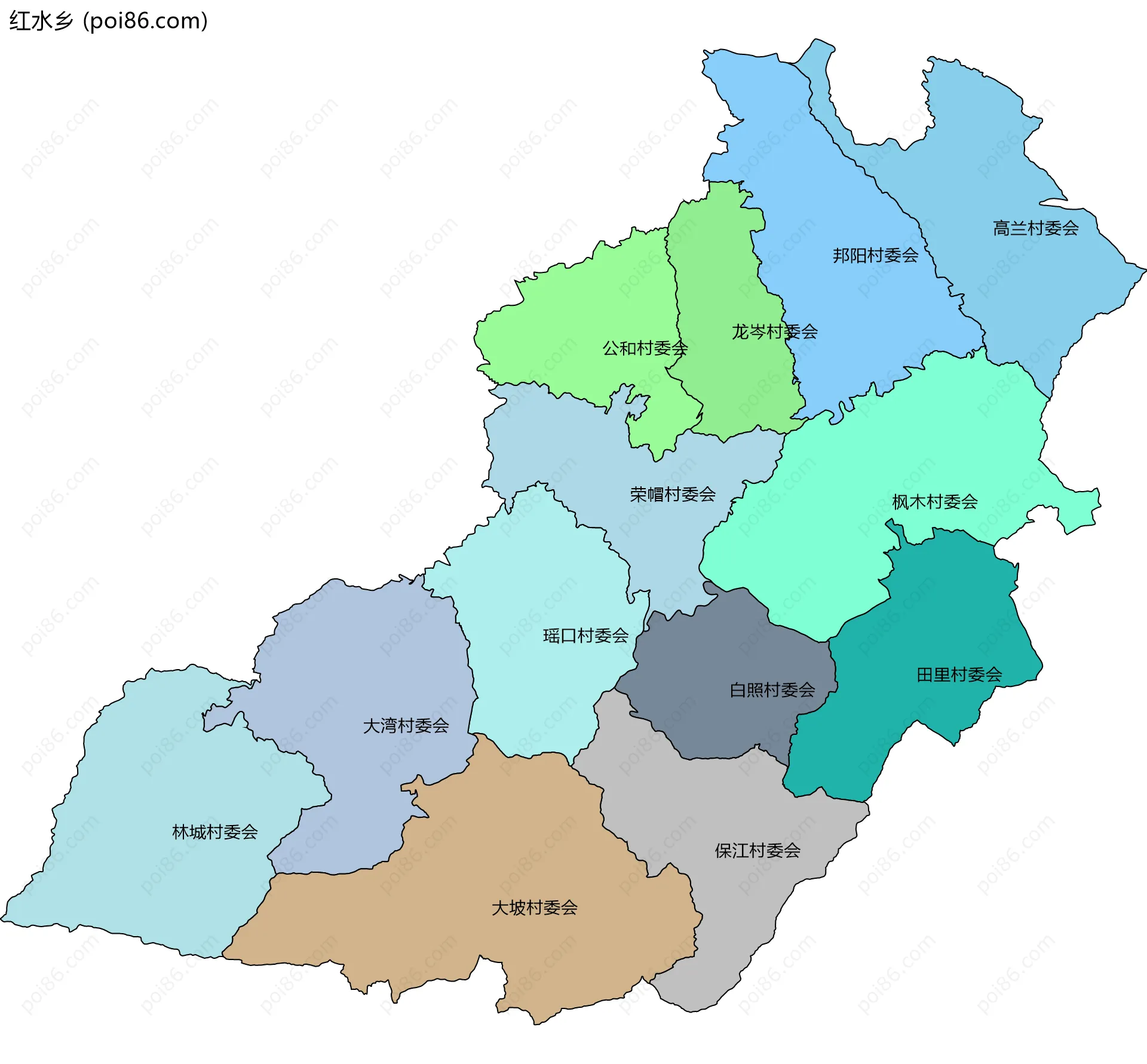 红水乡边界地图(五级行政区划)