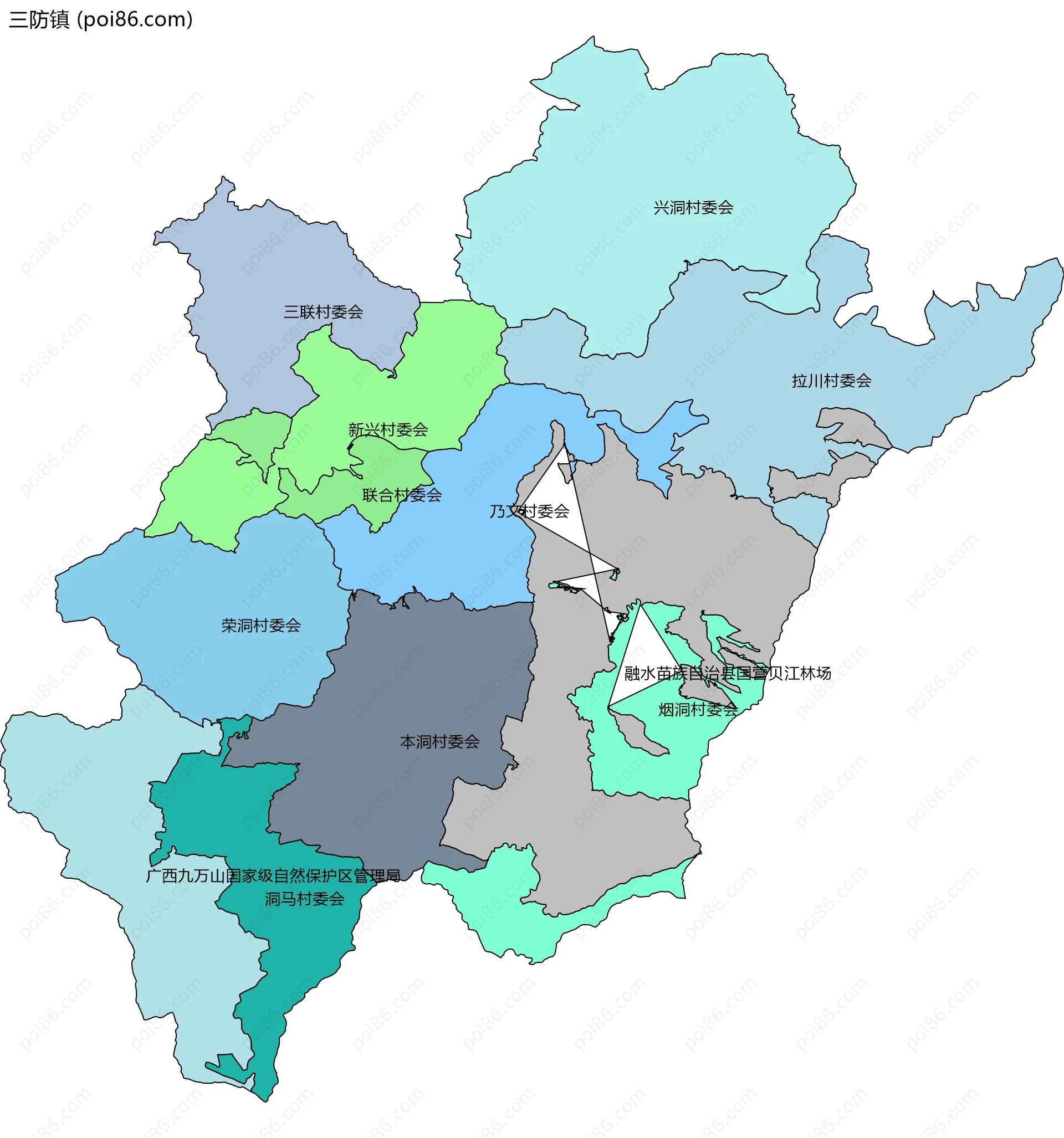 三防镇边界地图(五级行政区划)