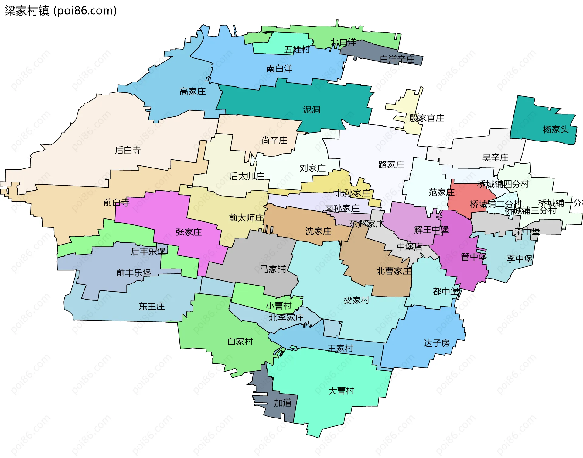 梁家村镇边界地图(五级行政区划)