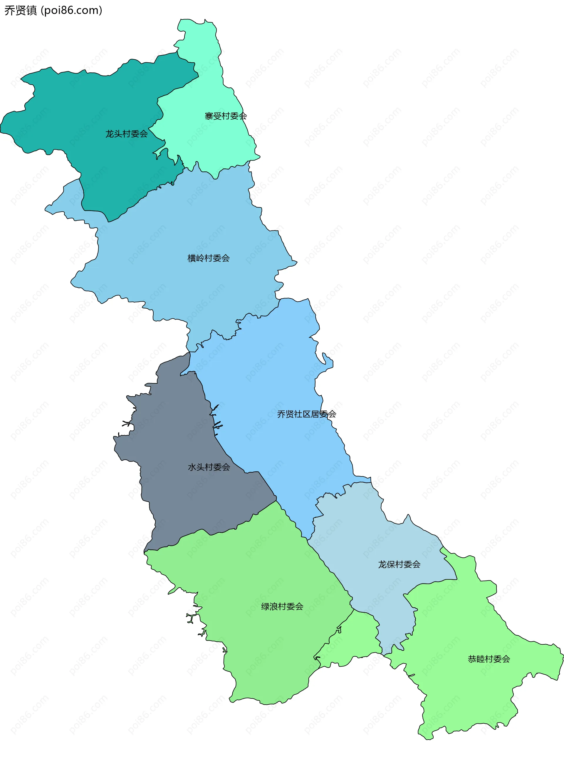 乔贤镇边界地图(五级行政区划)