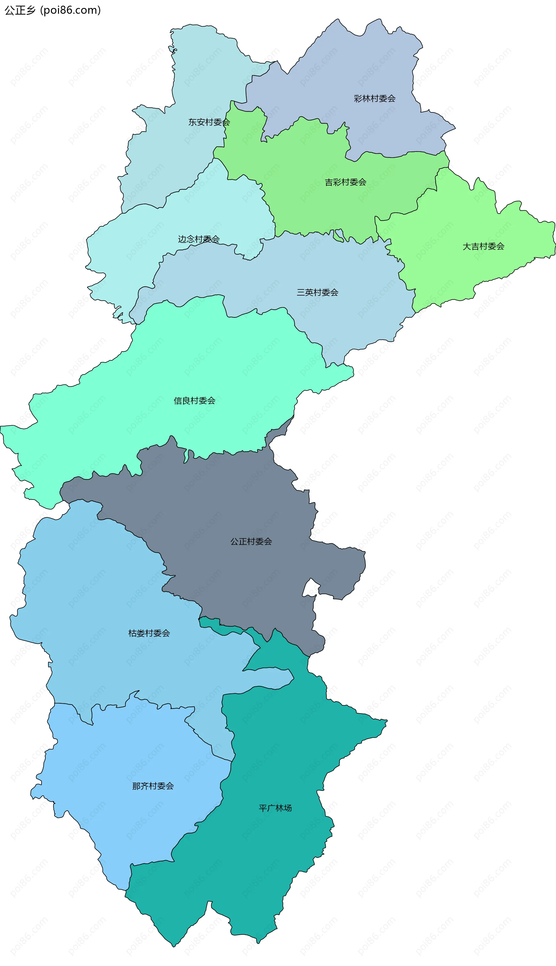 公正乡边界地图(五级行政区划)