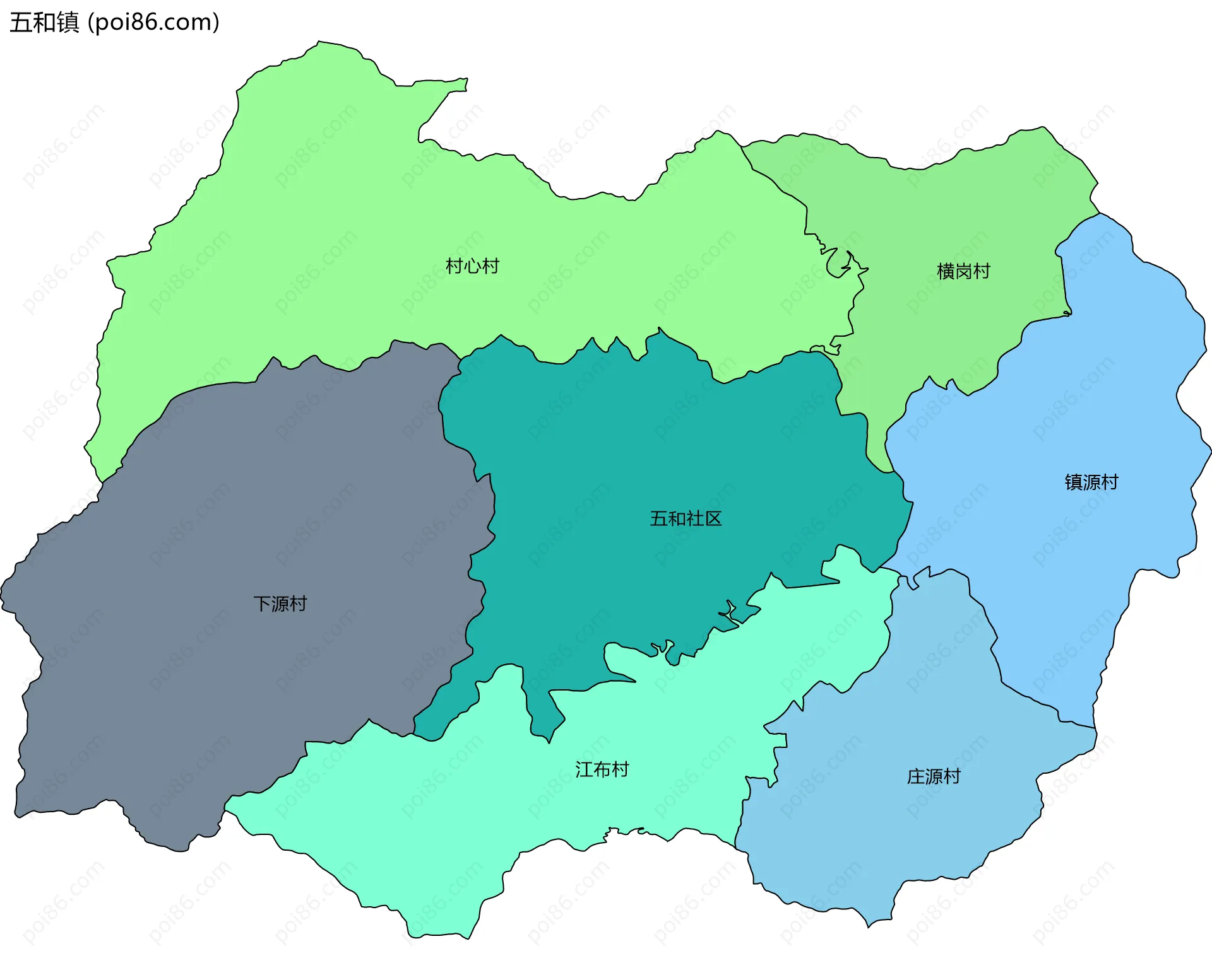 五和镇边界地图(五级行政区划)
