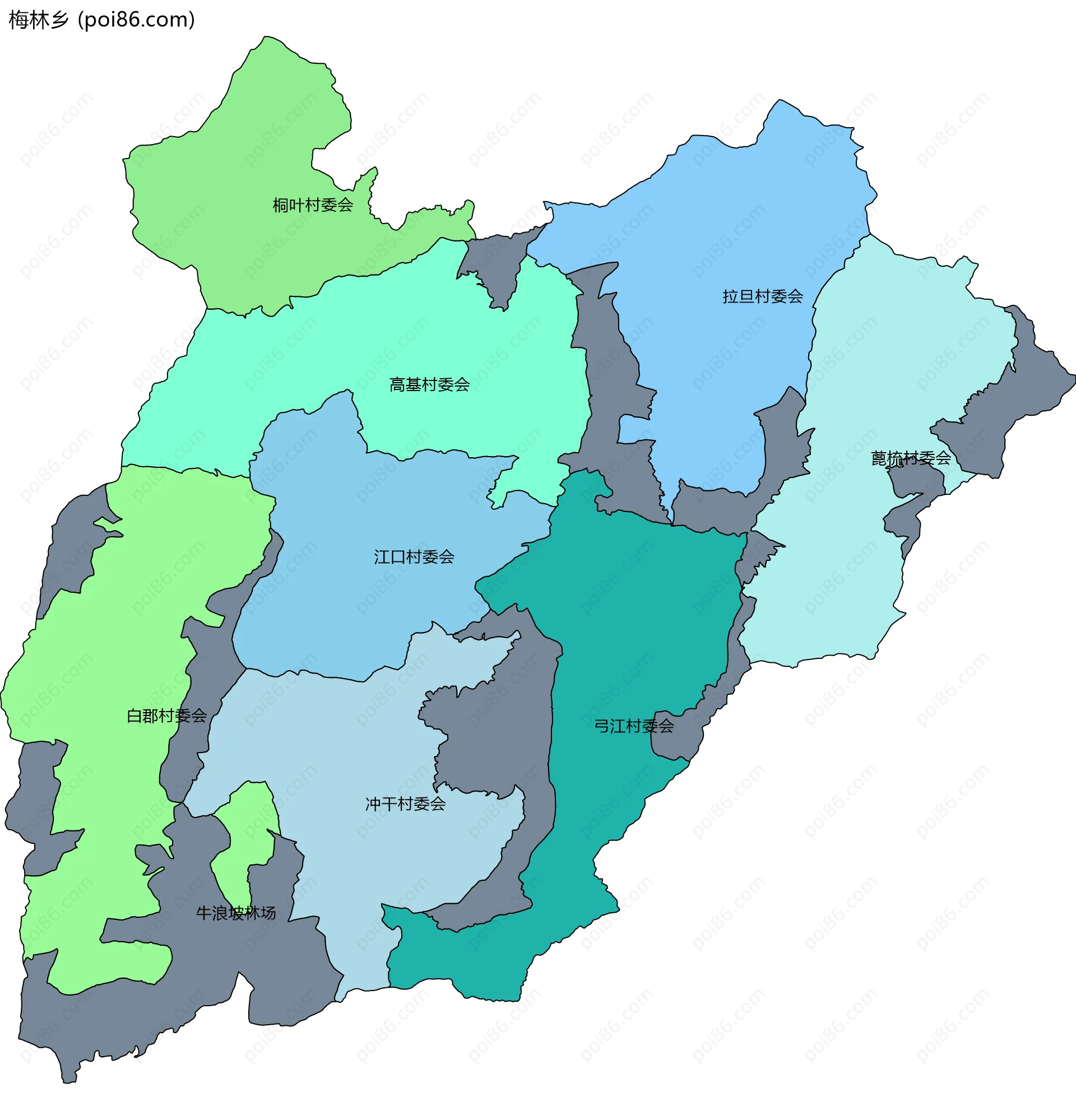 梅林乡边界地图(五级行政区划)