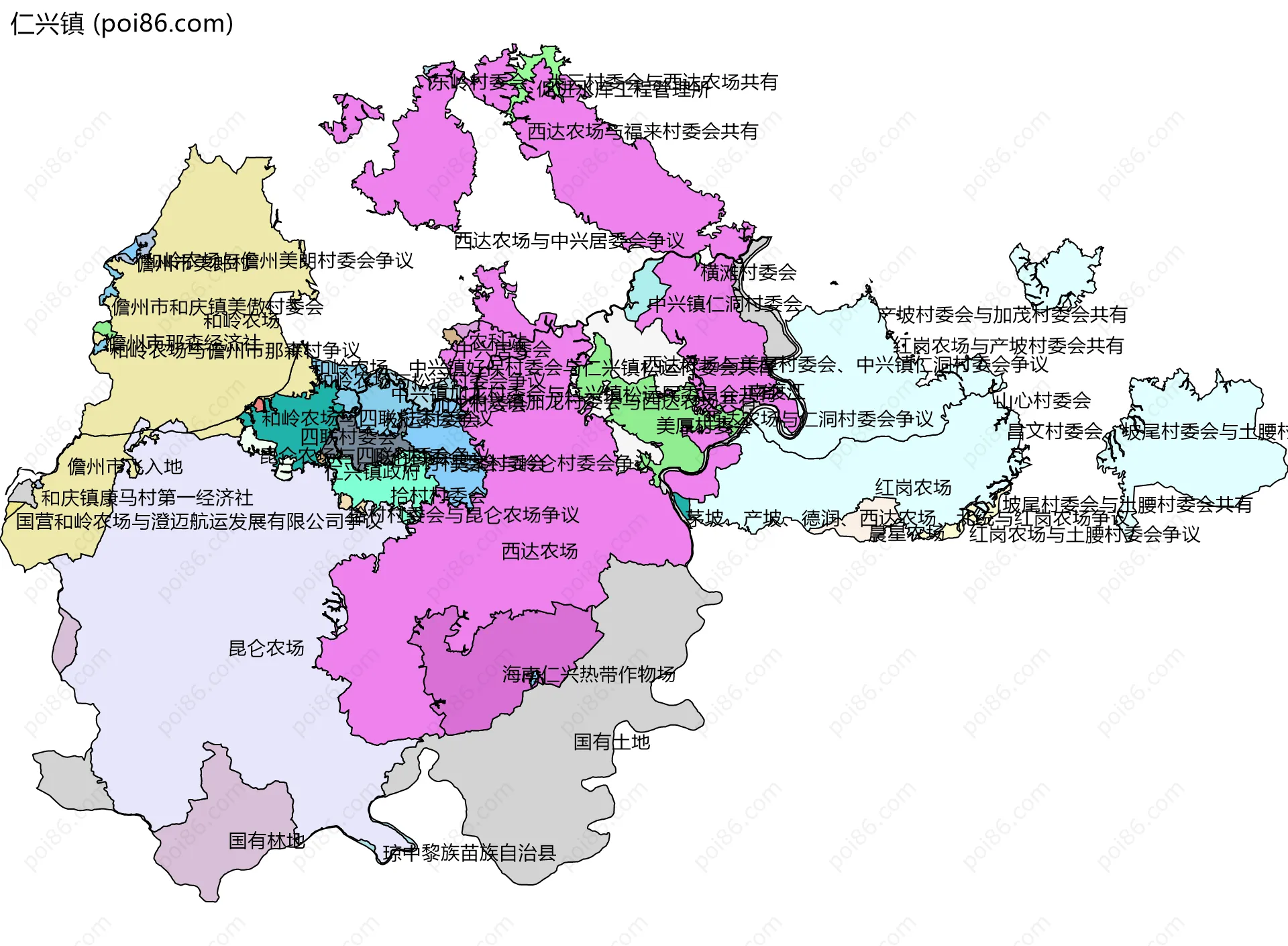 仁兴镇边界地图(五级行政区划)