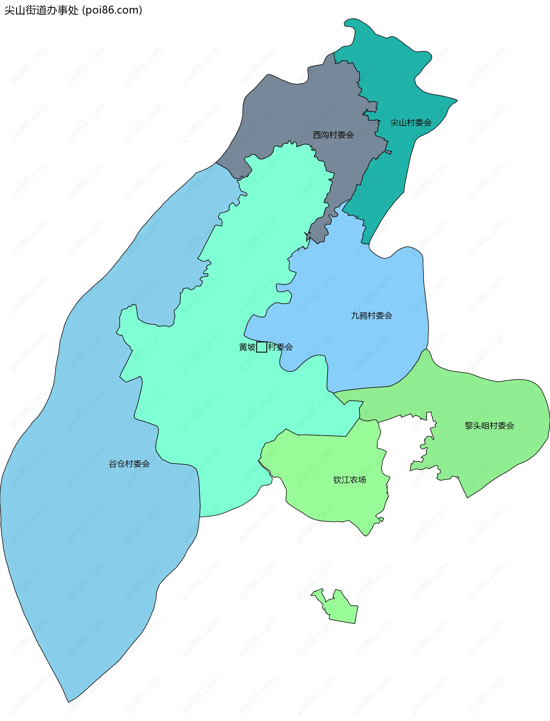 尖山街道办事处边界地图(五级行政区划)