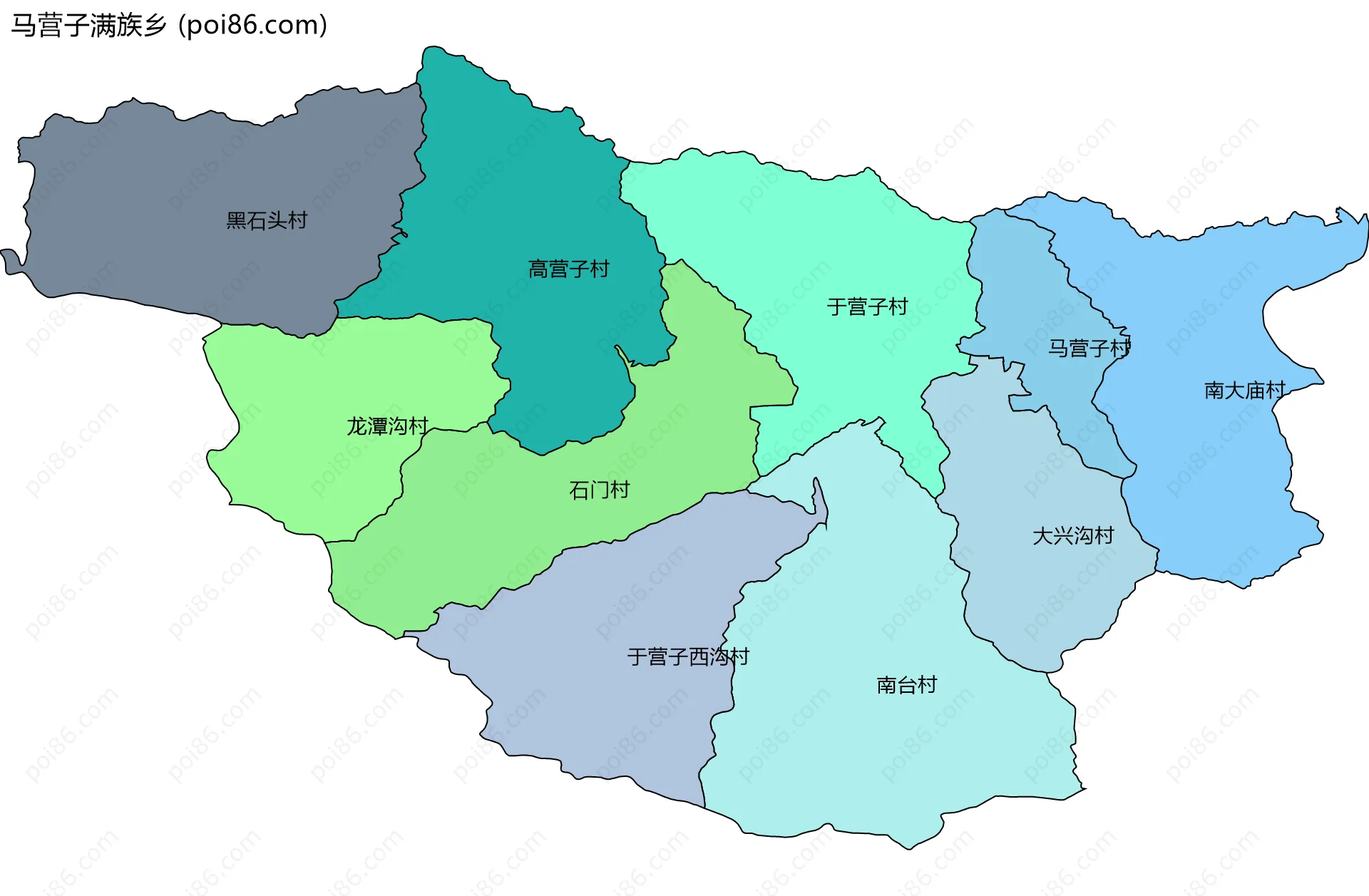 马营子满族乡边界地图(五级行政区划)