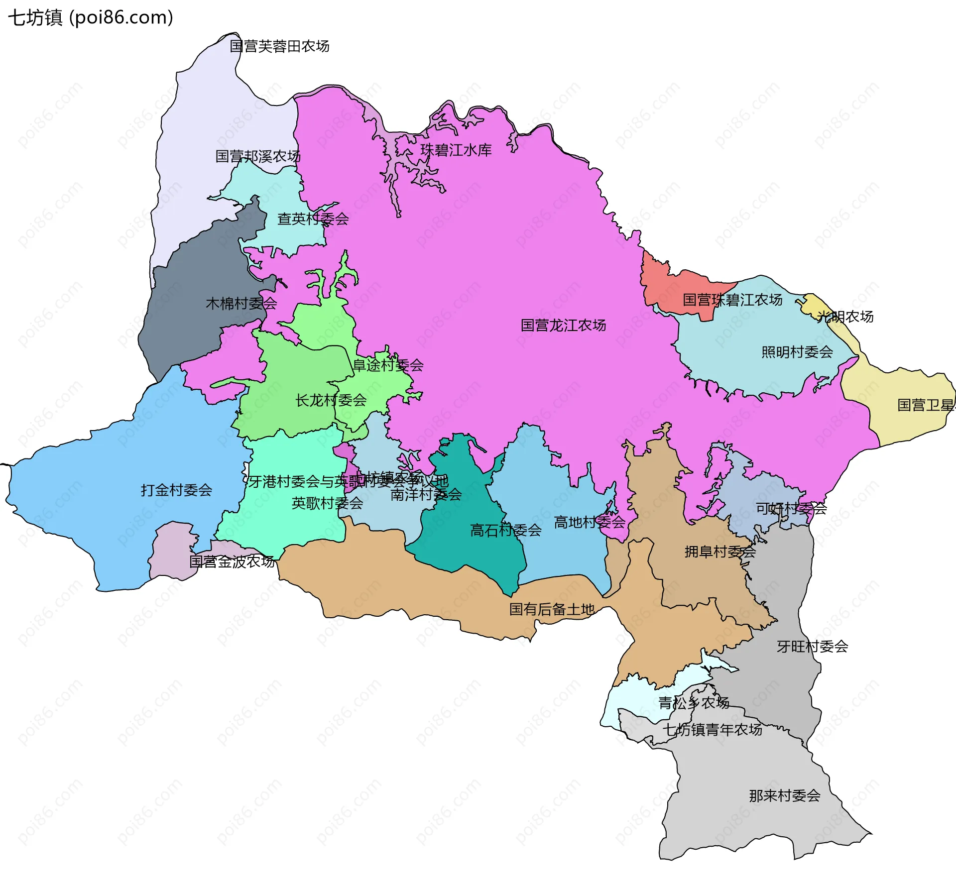 七坊镇边界地图(五级行政区划)