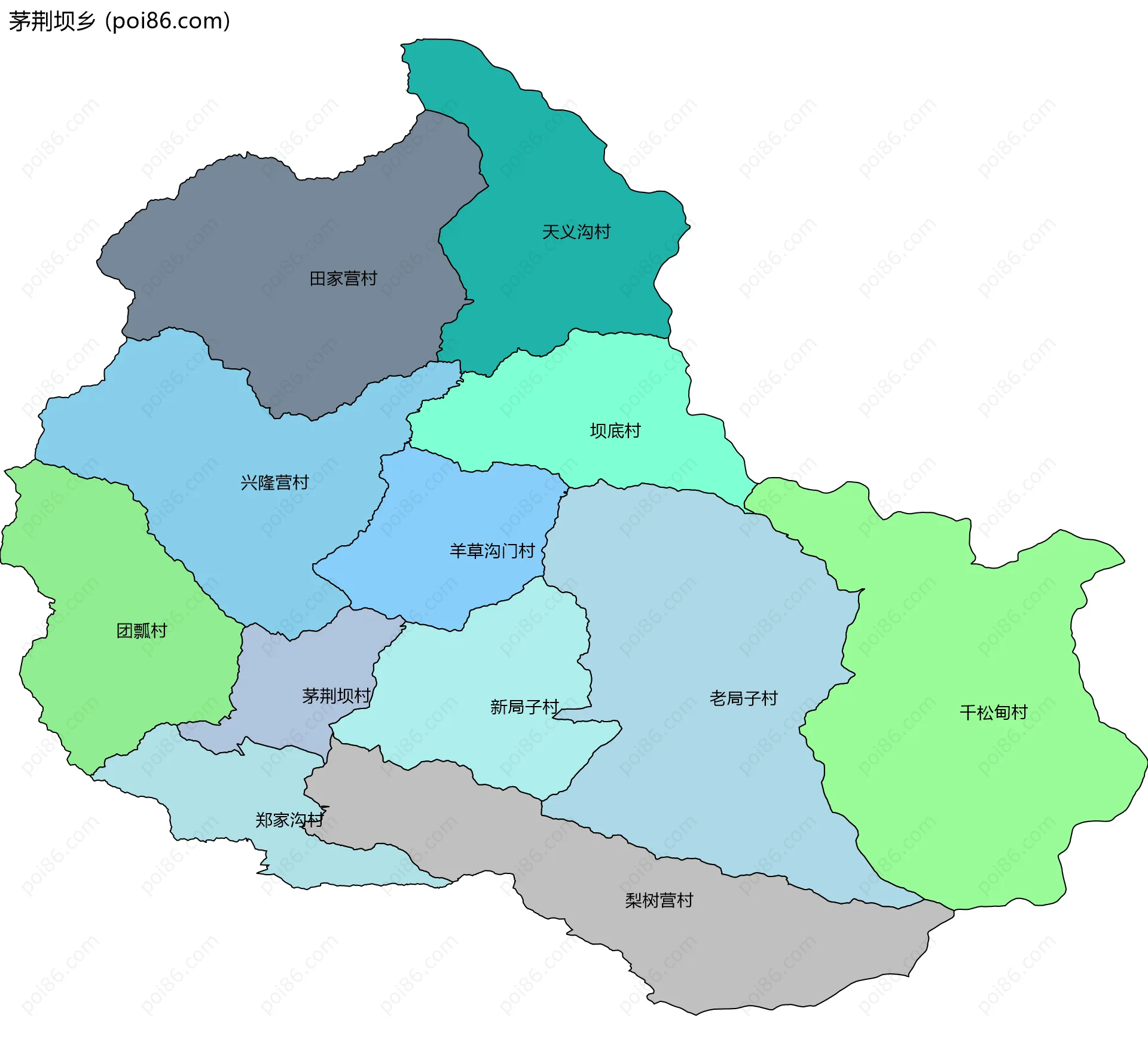 茅荆坝乡边界地图(五级行政区划)