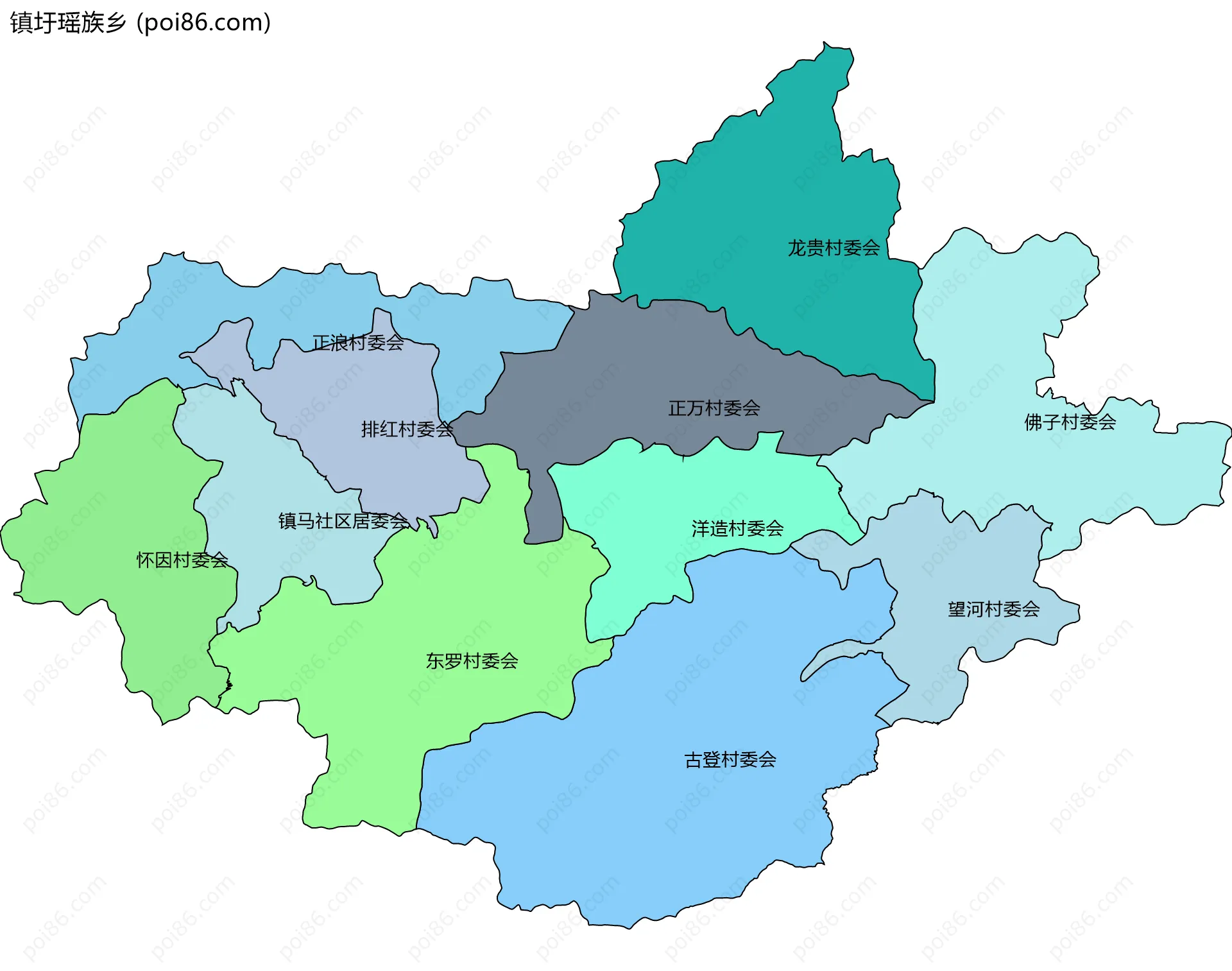 镇圩瑶族乡边界地图(五级行政区划)