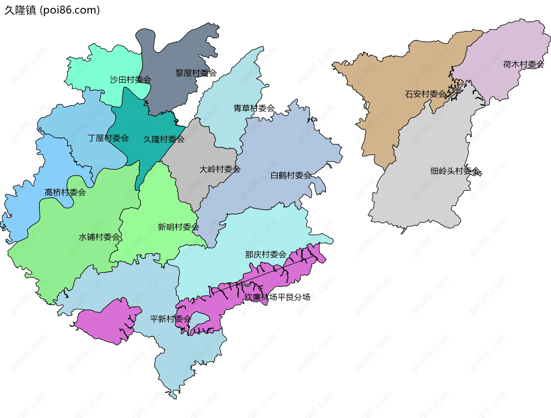 久隆镇边界地图(五级行政区划)