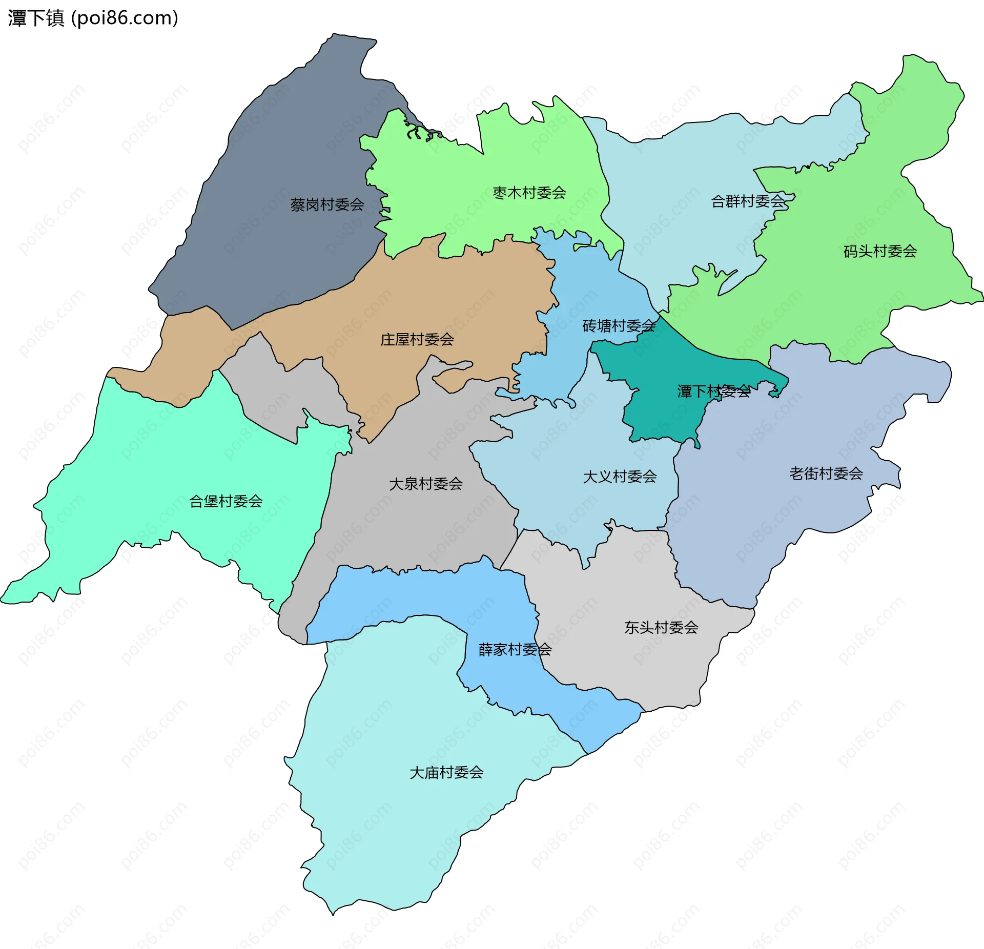 潭下镇边界地图(五级行政区划)