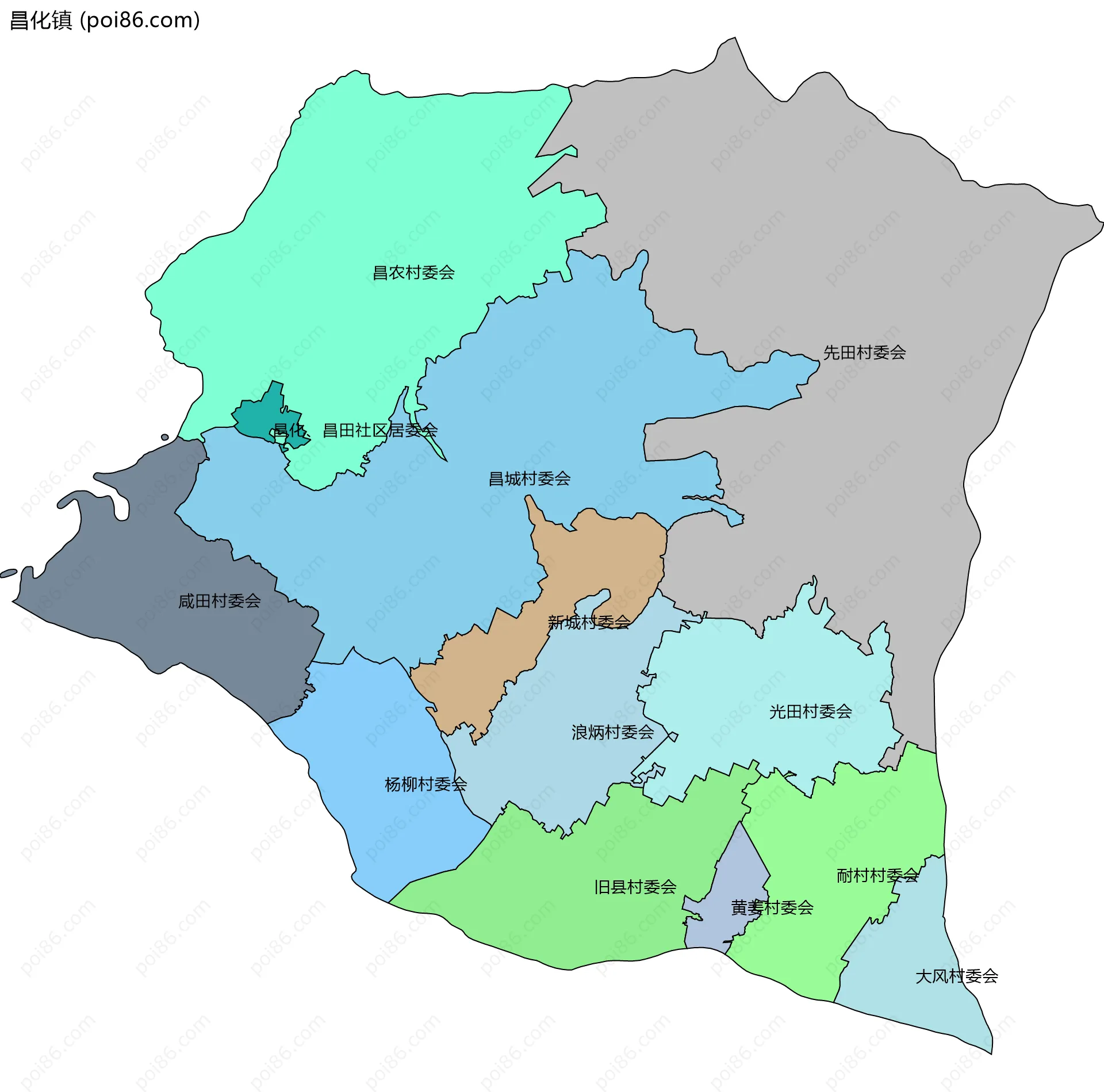 昌化镇边界地图(五级行政区划)