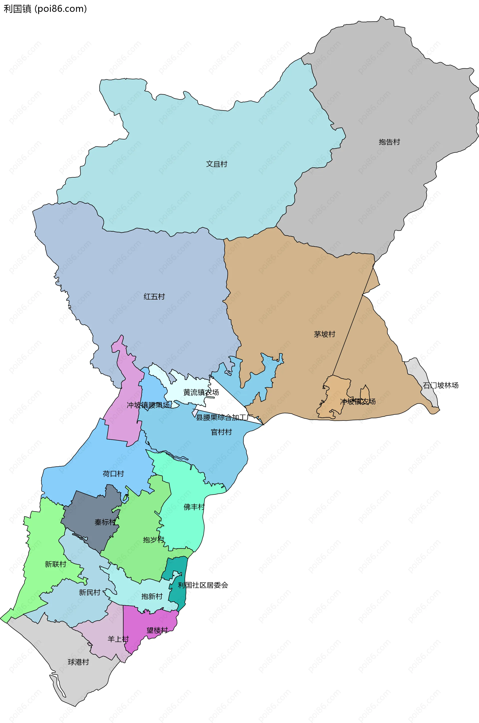 利国镇边界地图(五级行政区划)
