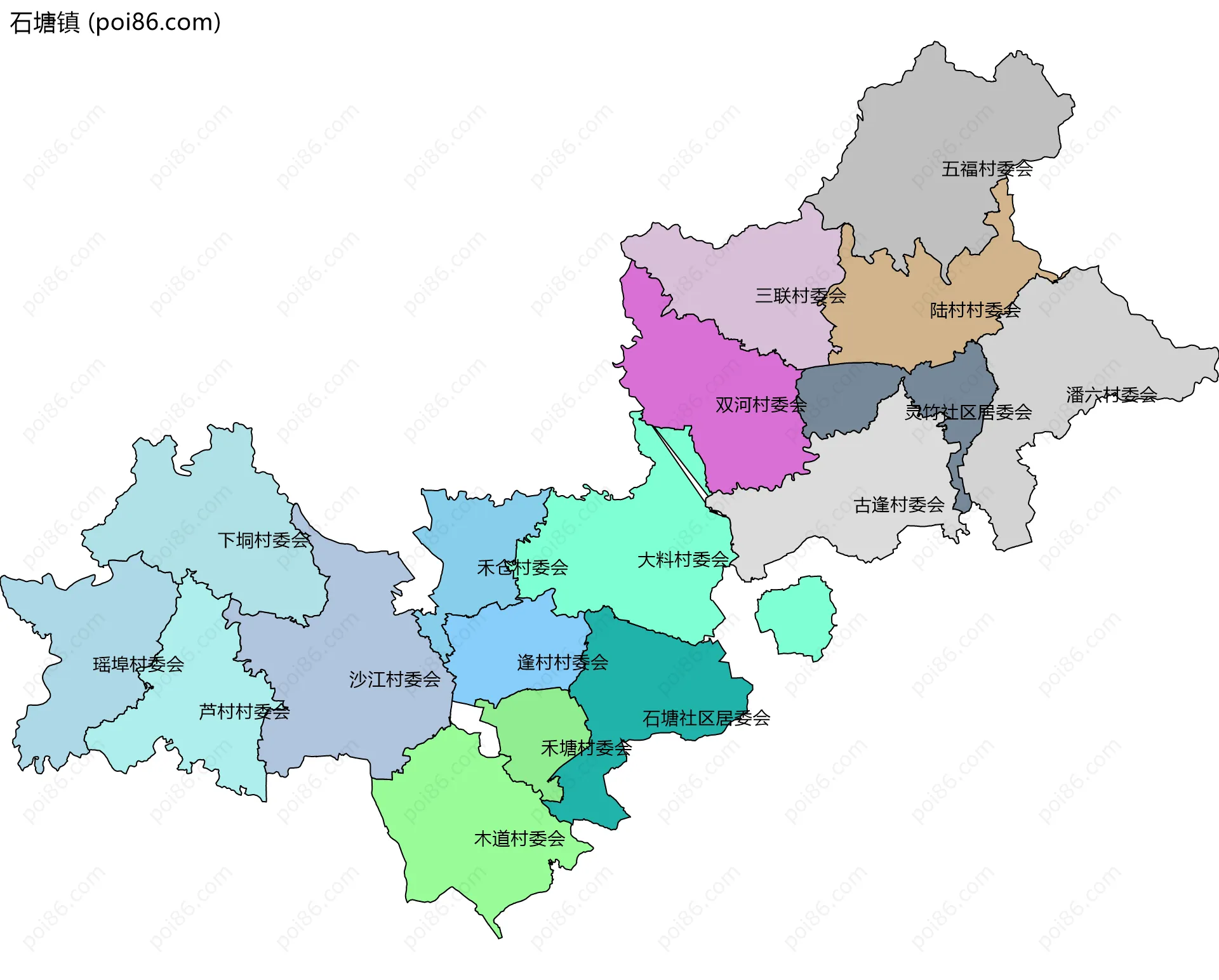 石塘镇边界地图(五级行政区划)