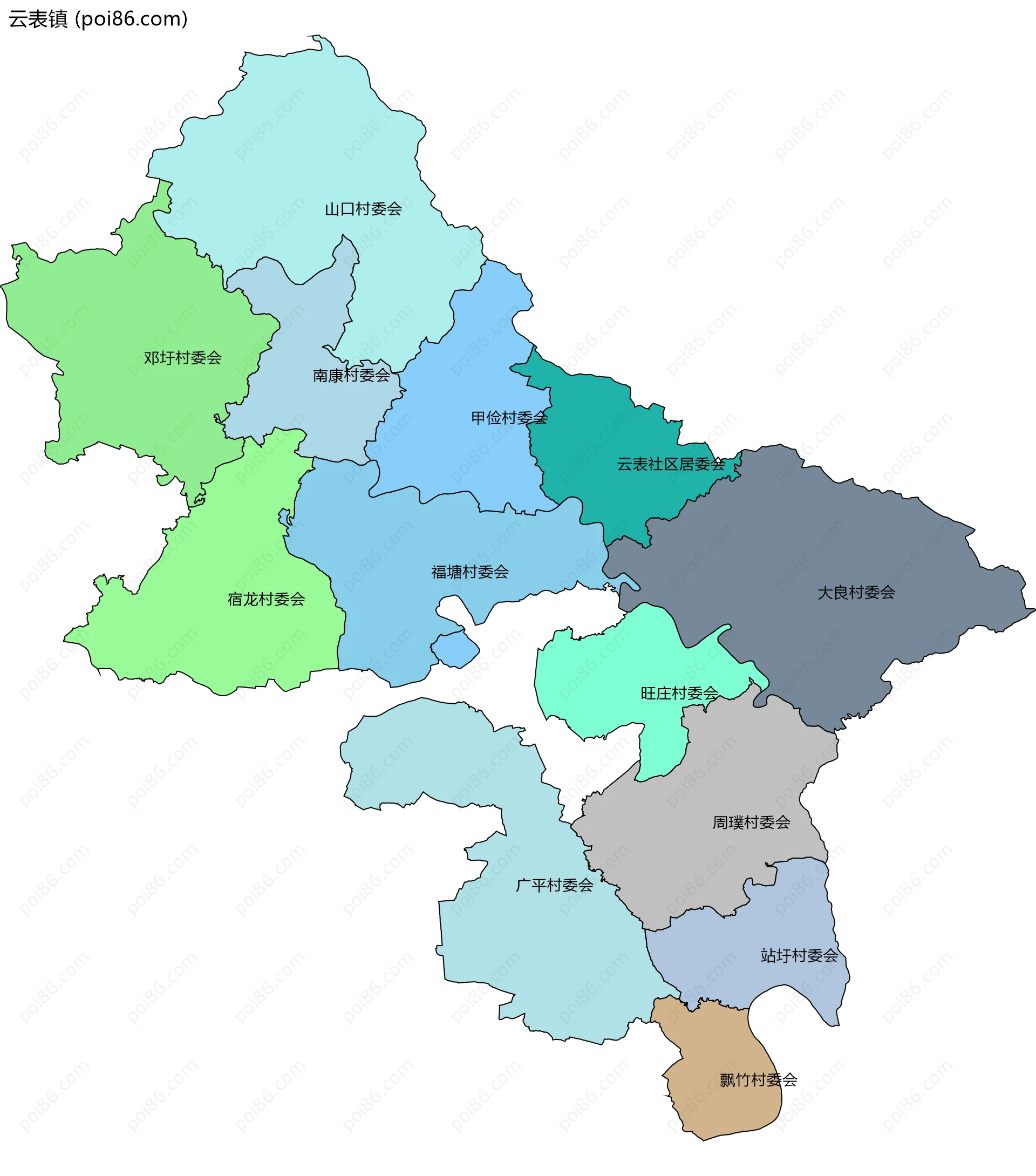 云表镇边界地图(五级行政区划)