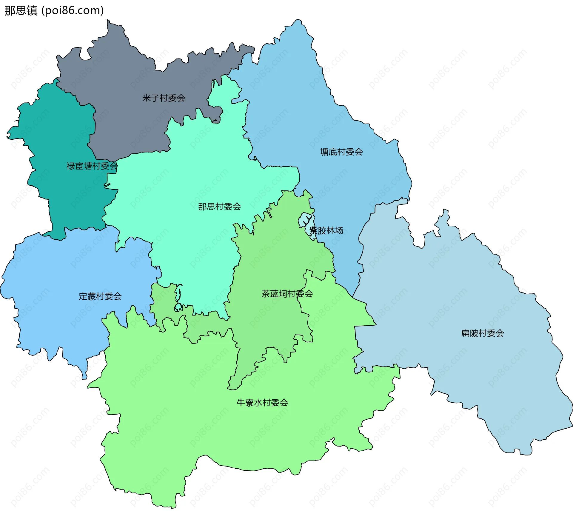 那思镇边界地图(五级行政区划)