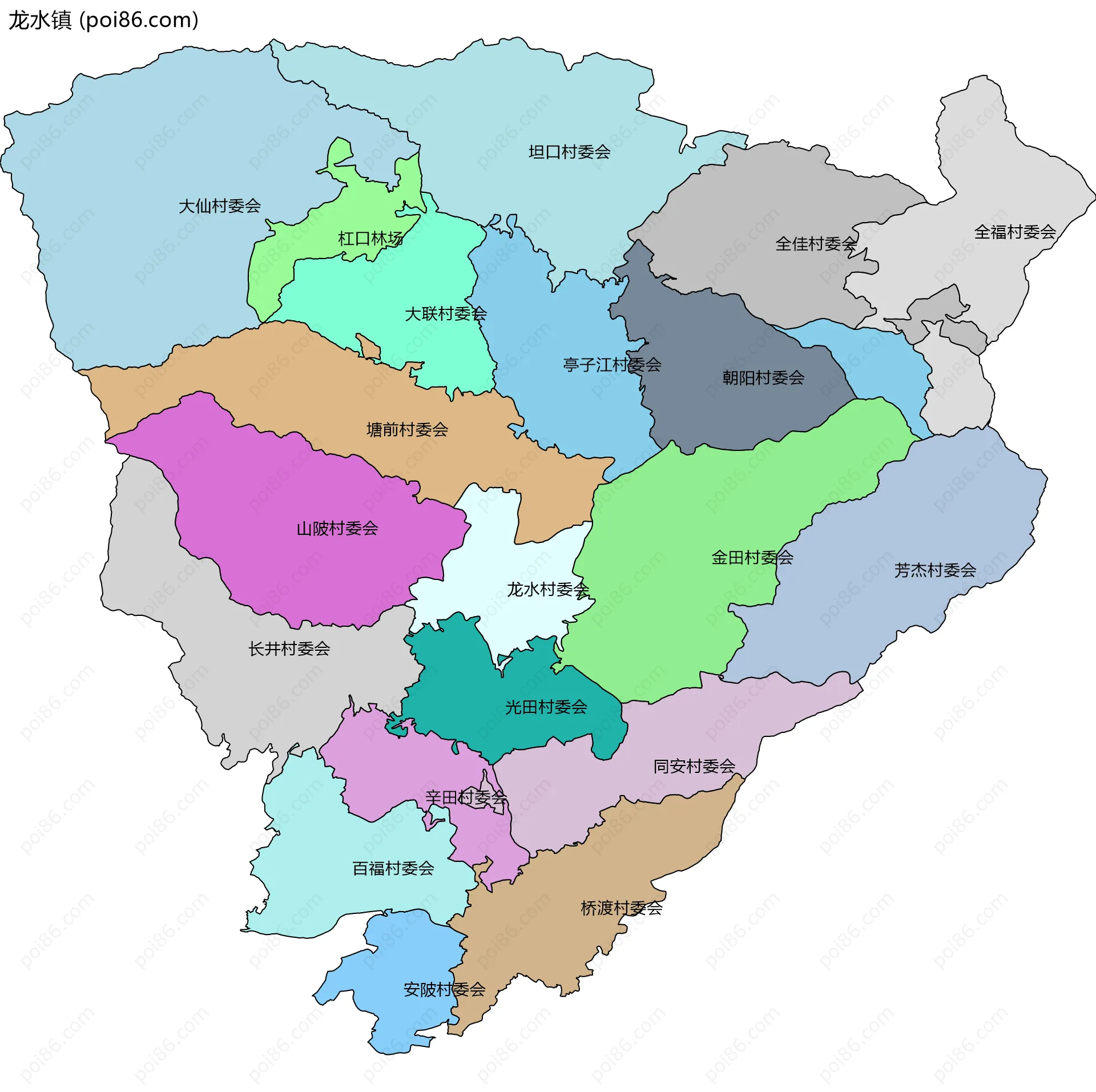 龙水镇边界地图(五级行政区划)