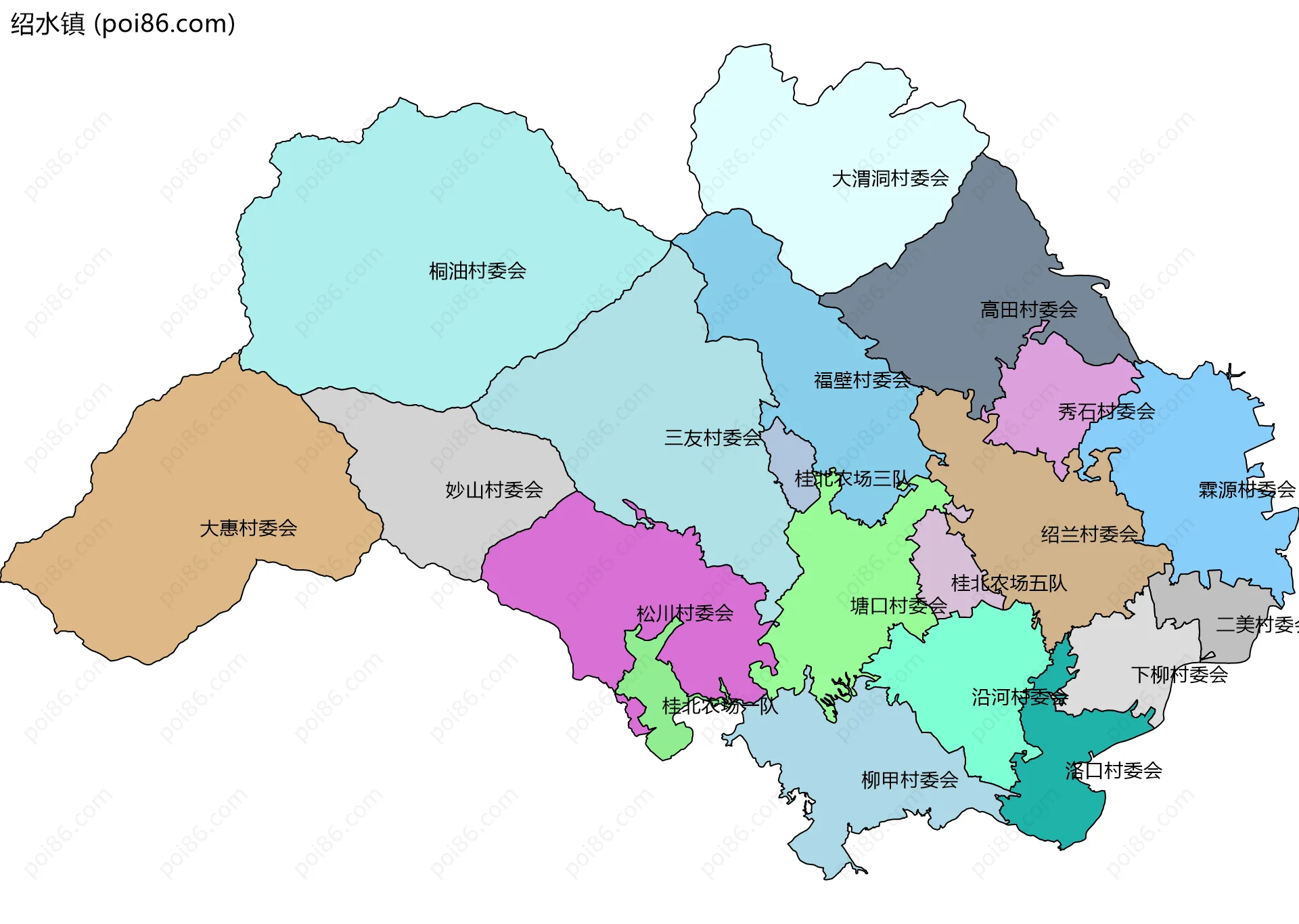 绍水镇边界地图(五级行政区划)