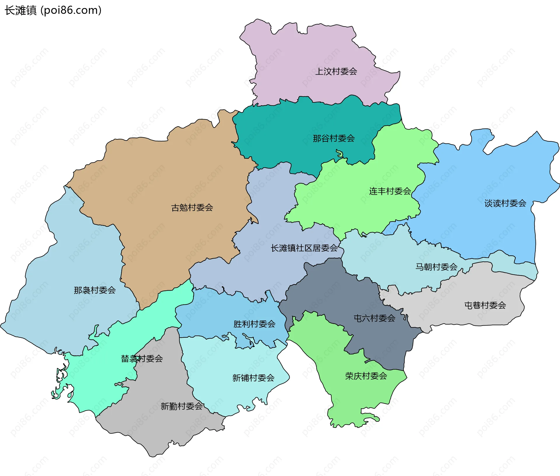 长滩镇边界地图(五级行政区划)