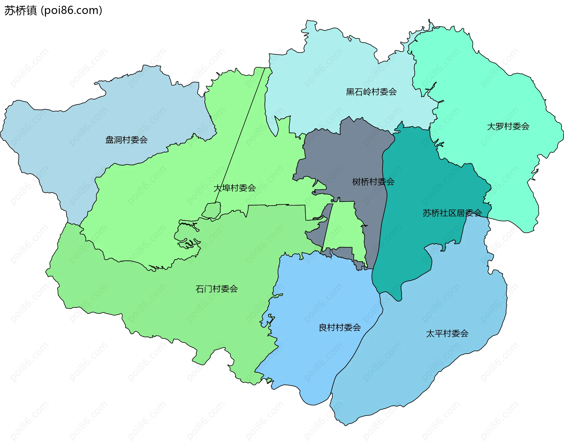 苏桥镇边界地图(五级行政区划)