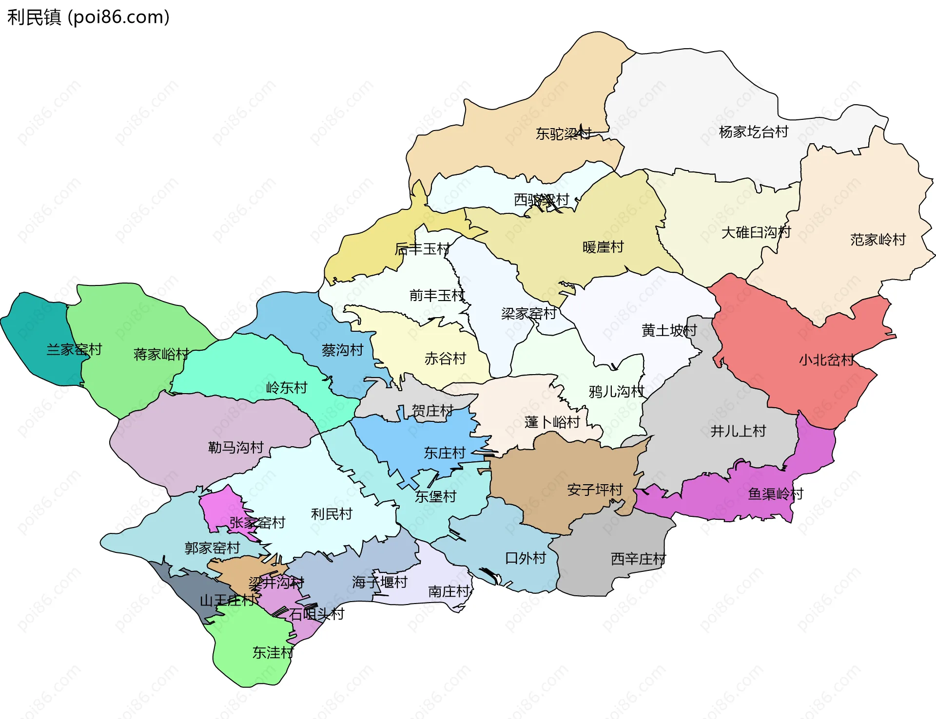 利民镇边界地图(五级行政区划)