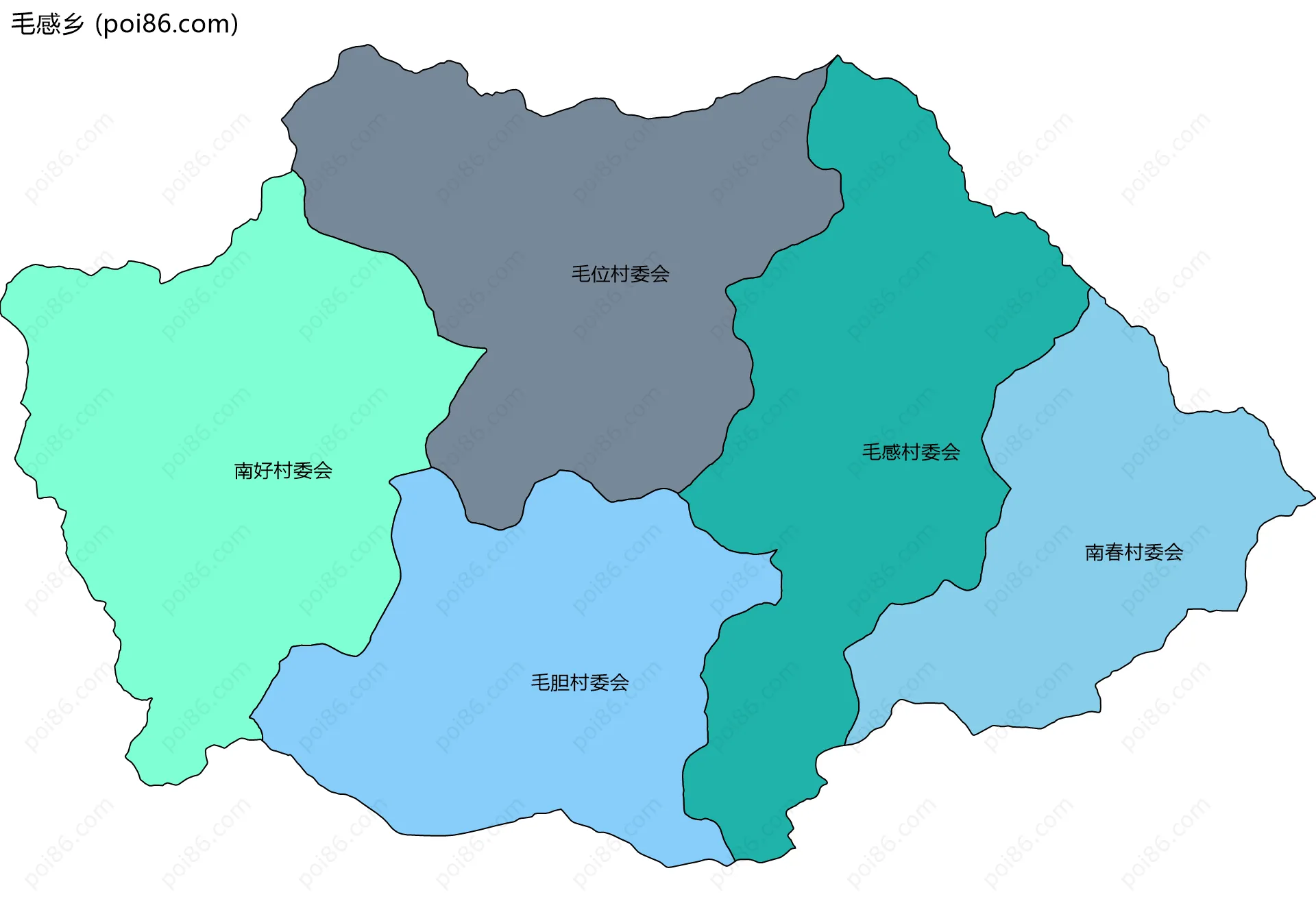 毛感乡边界地图(五级行政区划)