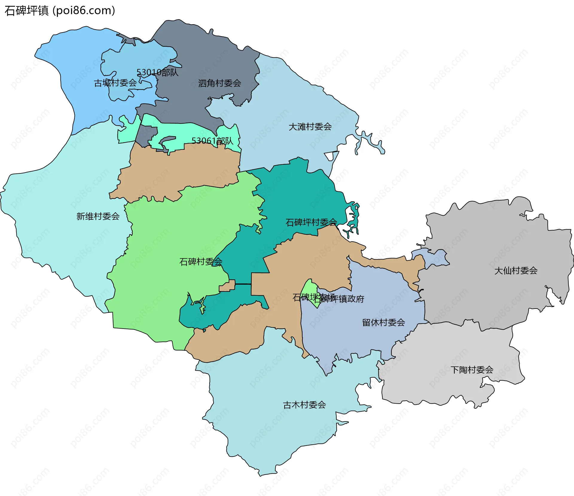 石碑坪镇边界地图(五级行政区划)