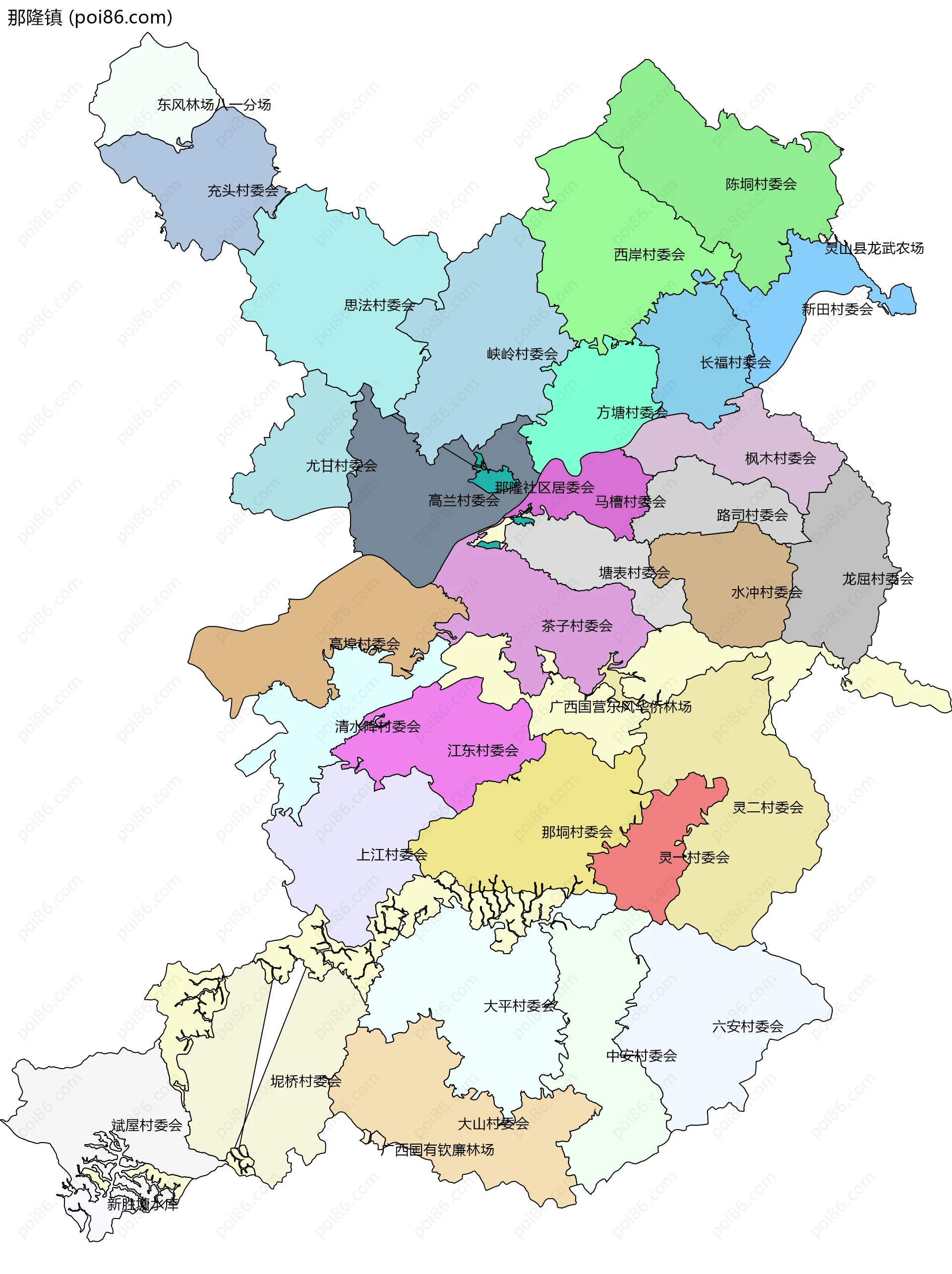 那隆镇边界地图(五级行政区划)