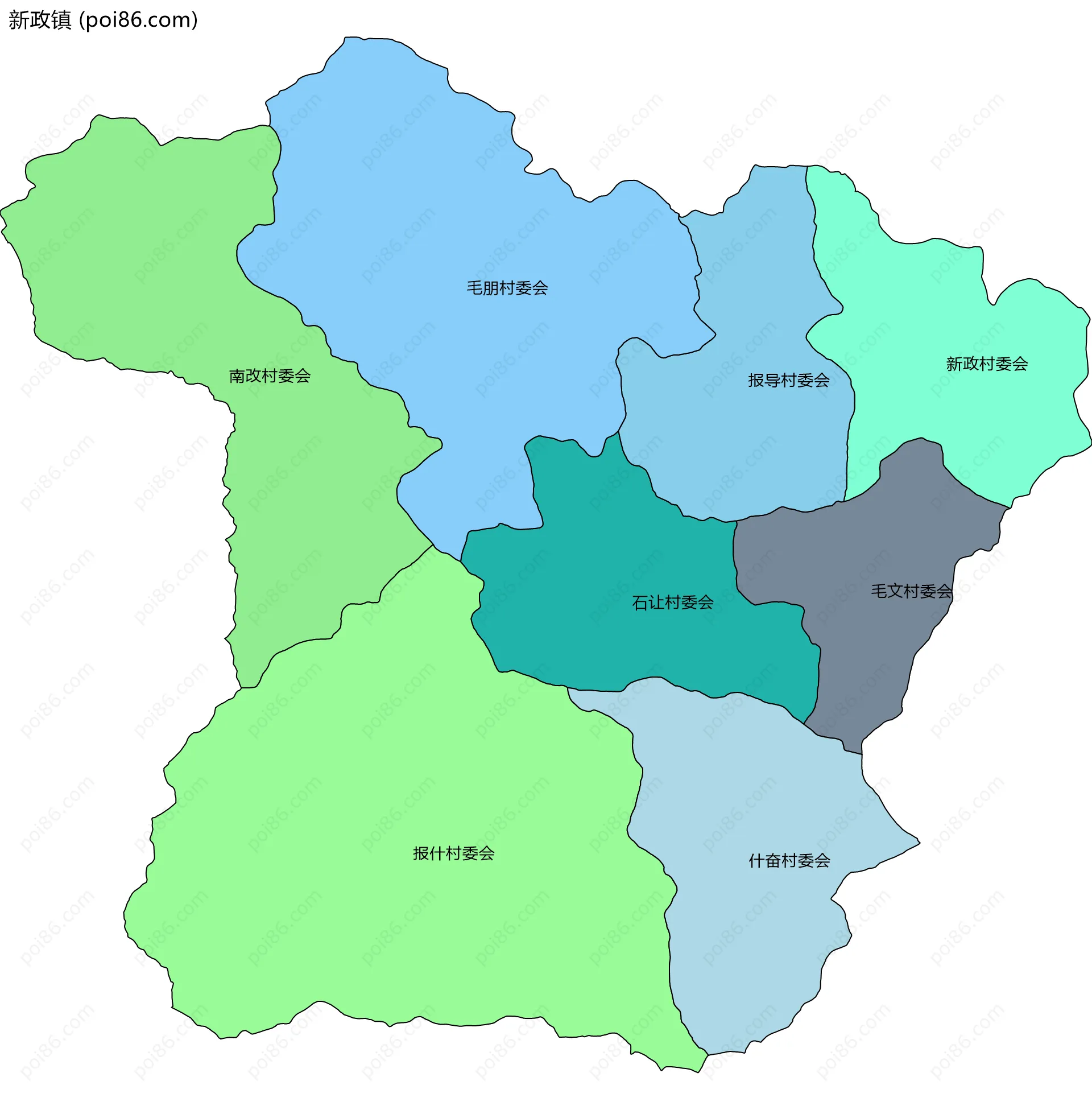 新政镇边界地图(五级行政区划)