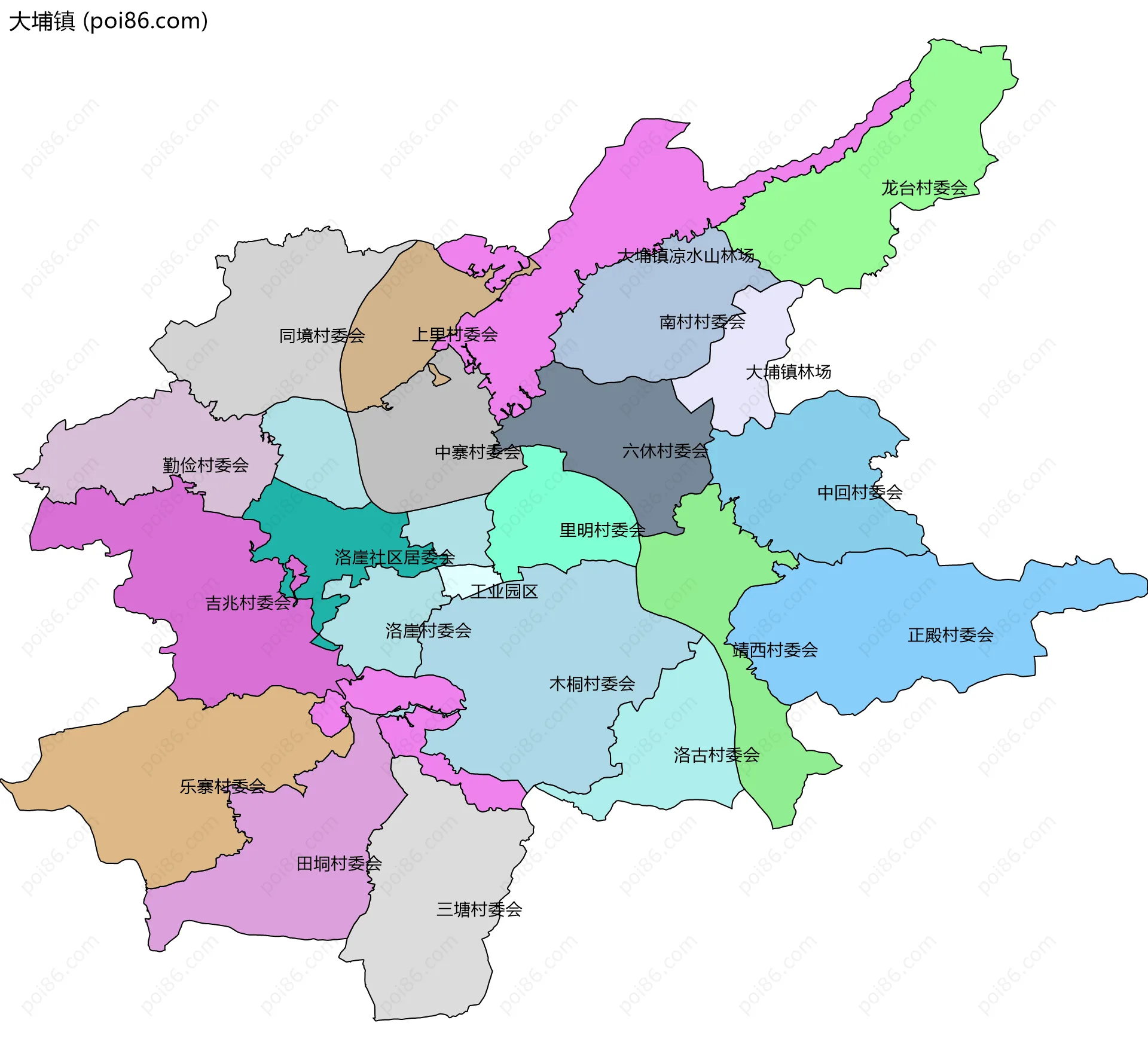 大埔镇边界地图(五级行政区划)