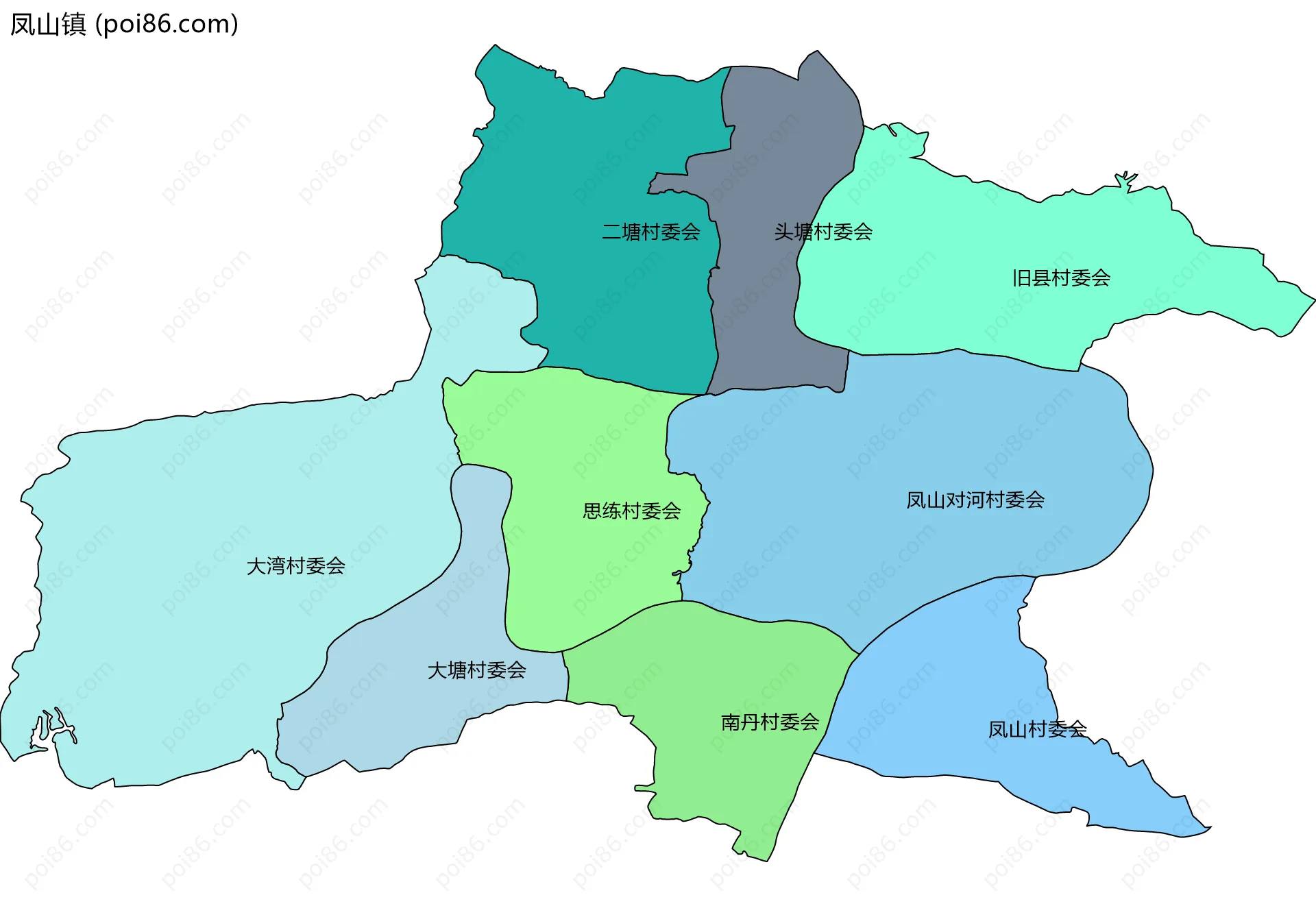 凤山镇边界地图(五级行政区划)