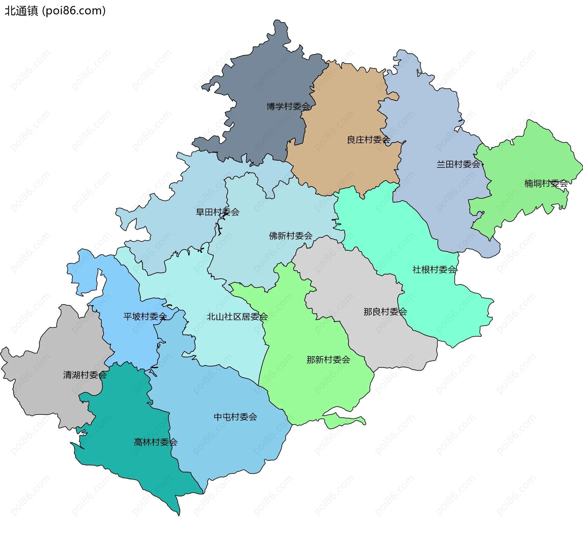 北通镇边界地图(五级行政区划)