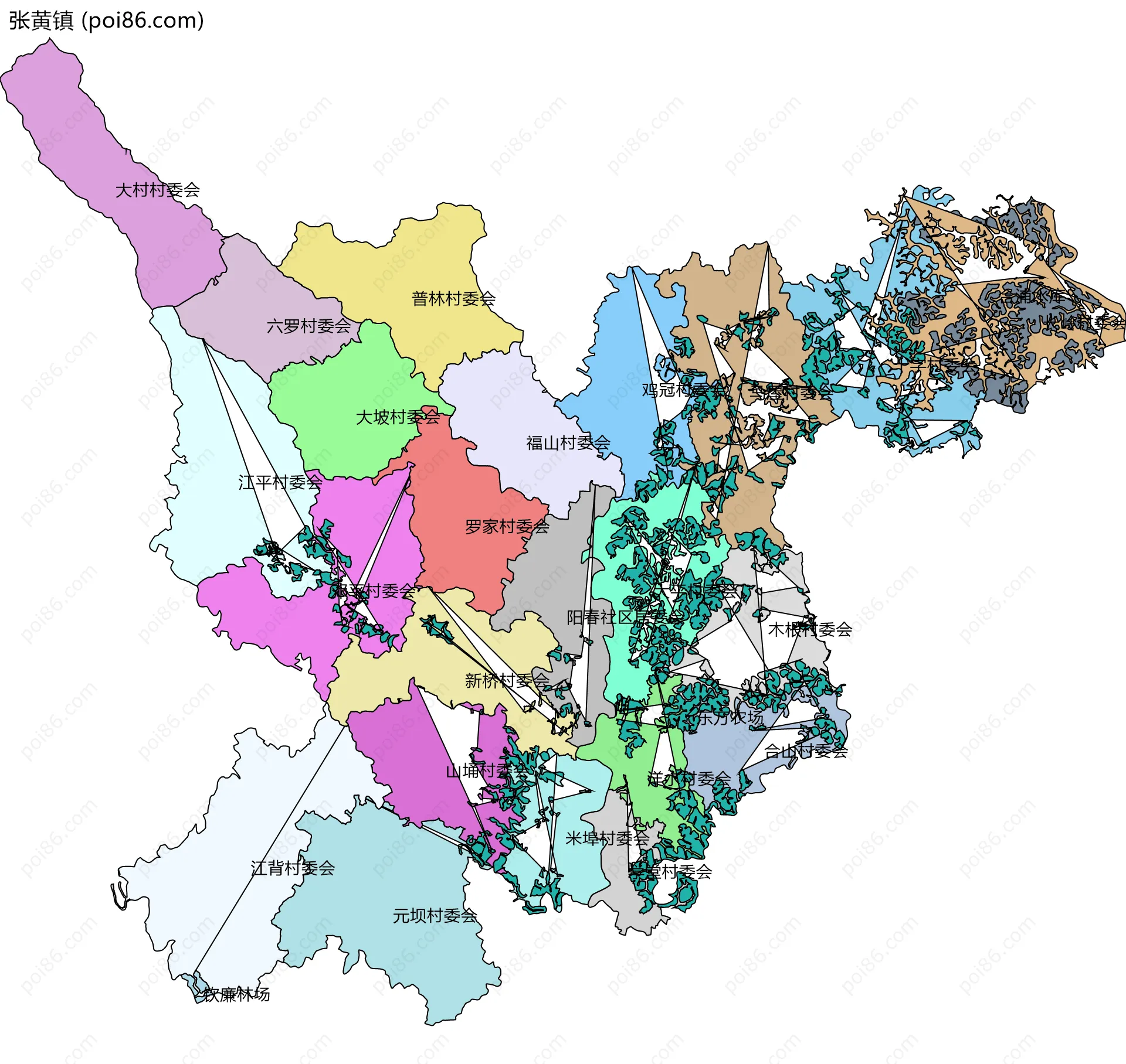 张黄镇边界地图(五级行政区划)