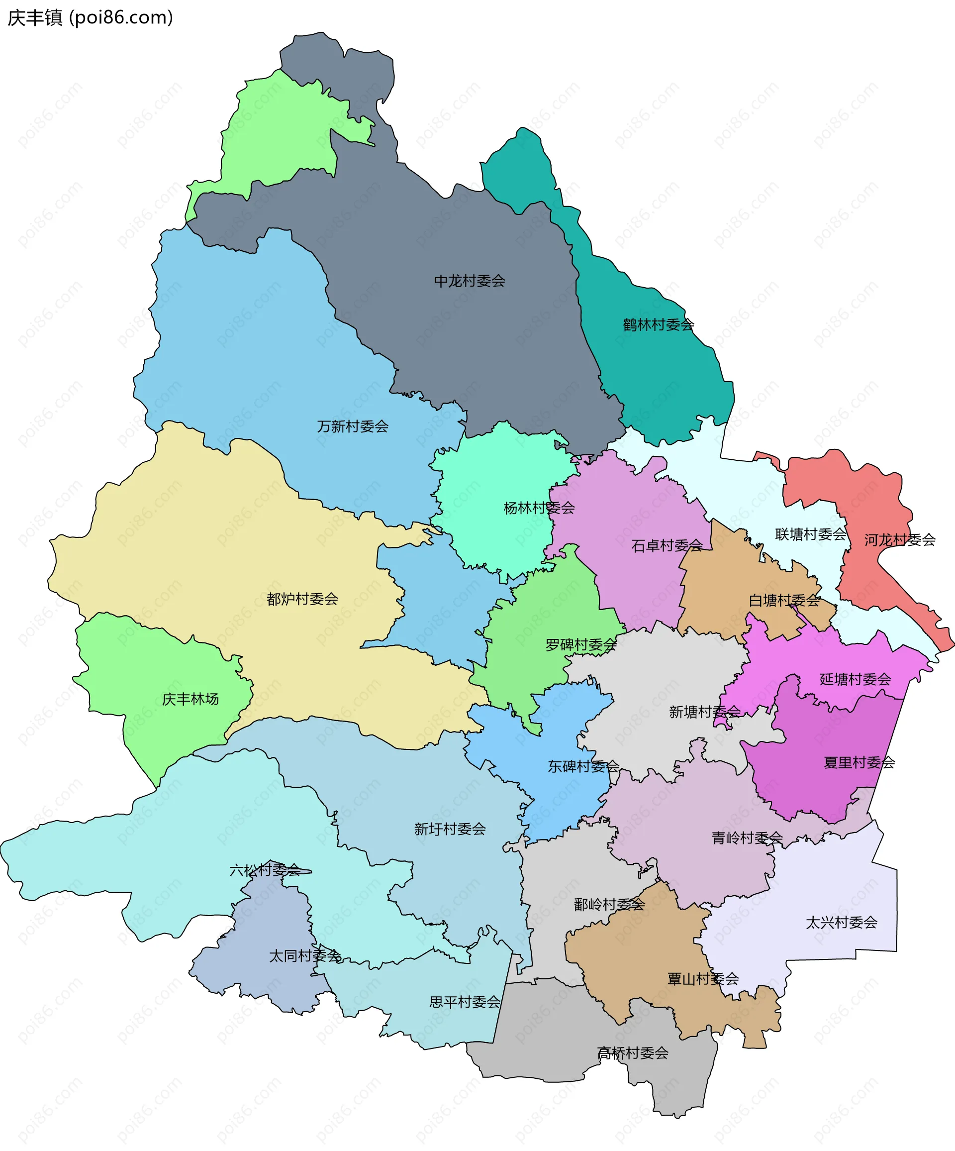 庆丰镇边界地图(五级行政区划)